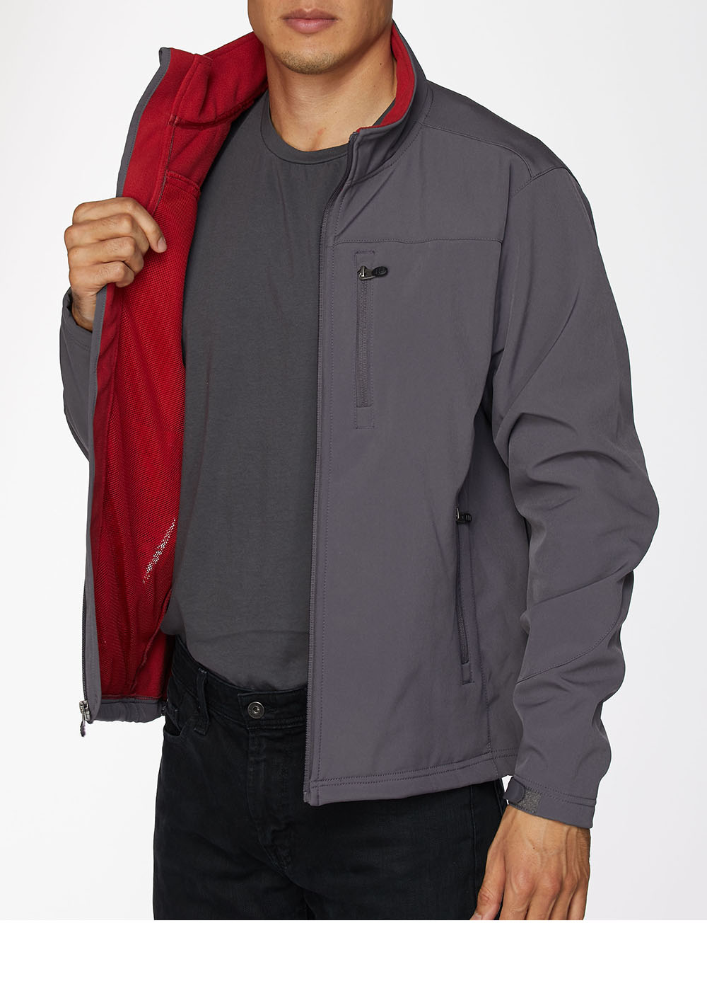 Men's Soft Shell Bonded Jacket-NJ650-Charcoal-Red - Rodeo Clothing wholesale 