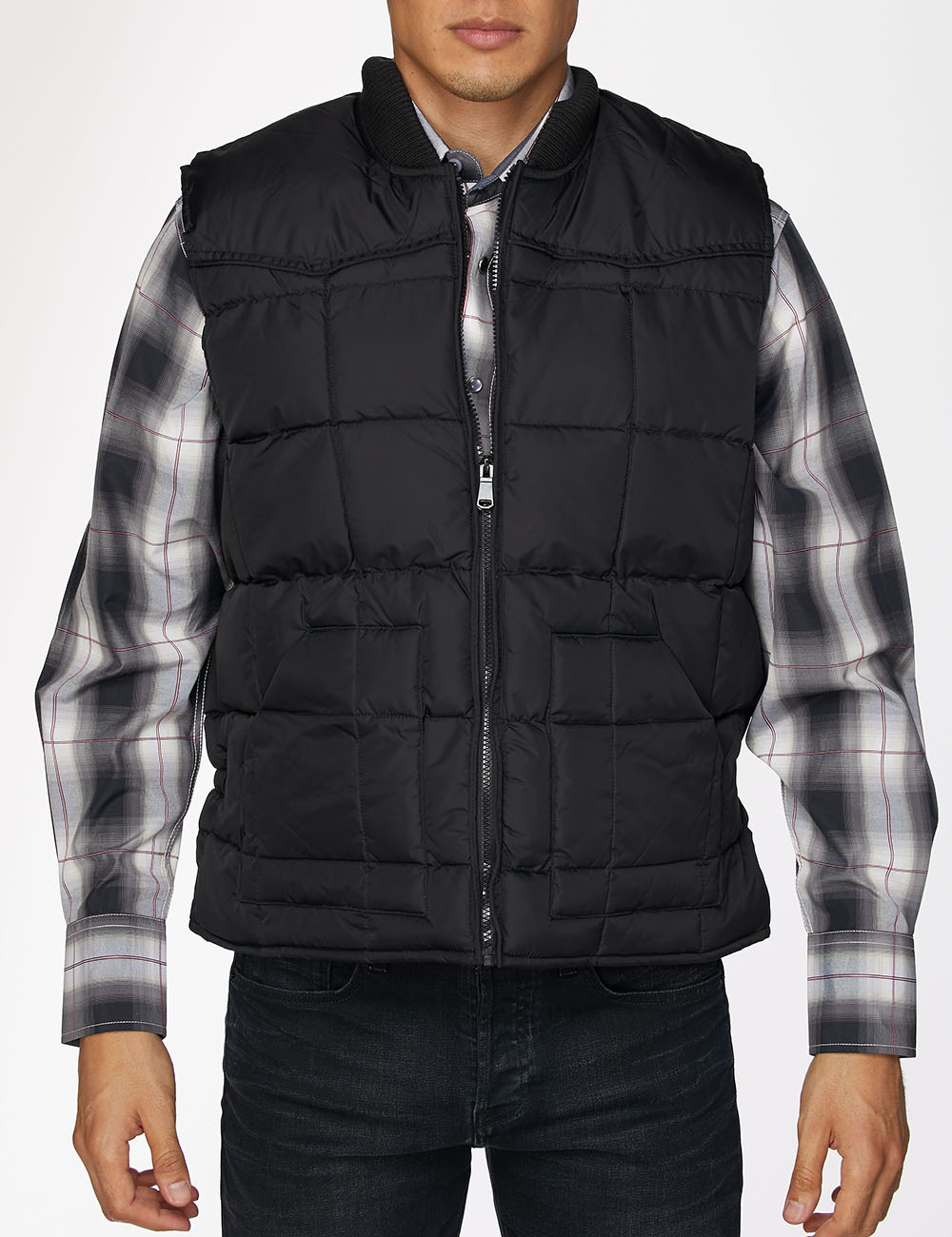 Men's Nylon Quilted Sleeveless Vest-NV629-Black
