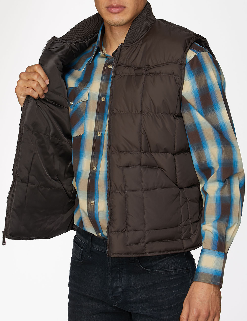 Men's Canvas Quilted Sleeveless Vest-ACV29-Brown - Rodeo Clothing wholesale 