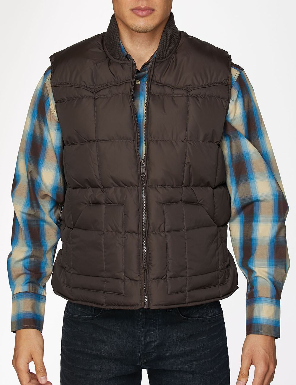 Men's Nylon Quilted Sleeveless Vest-NV629-Brown - Rodeo Clothing wholesale 