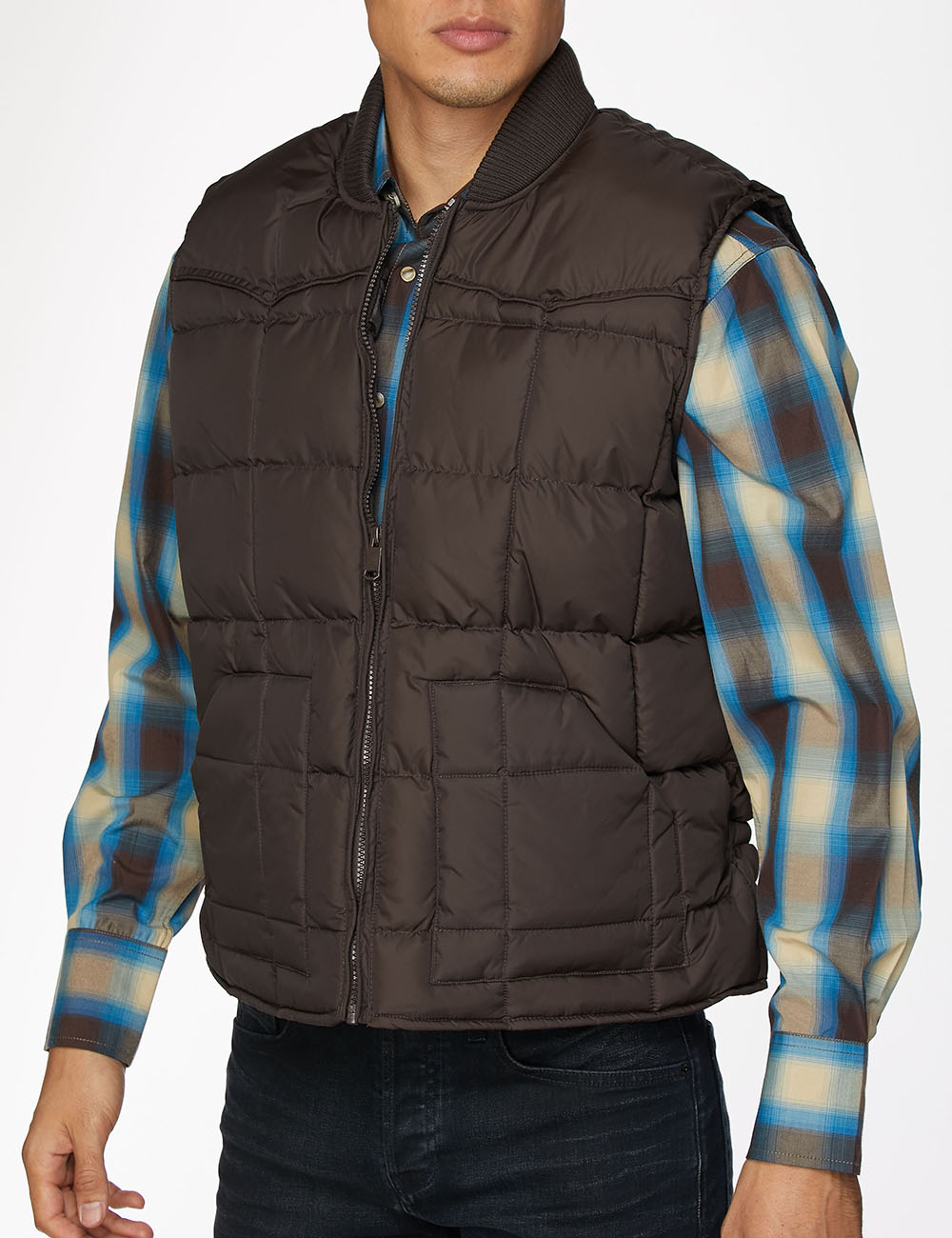 Men's Canvas Quilted Sleeveless Vest-ACV29-Brown - Rodeo Clothing wholesale 