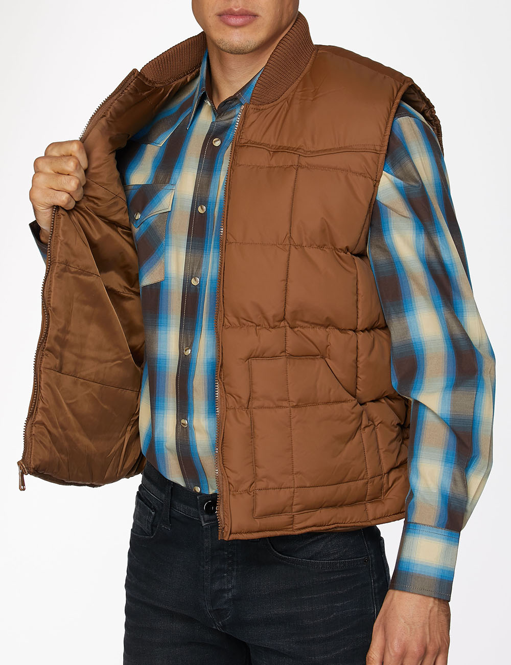 Men's Nylon Quilted Sleeveless Vest-NV629-Cognac - Rodeo Clothing wholesale 