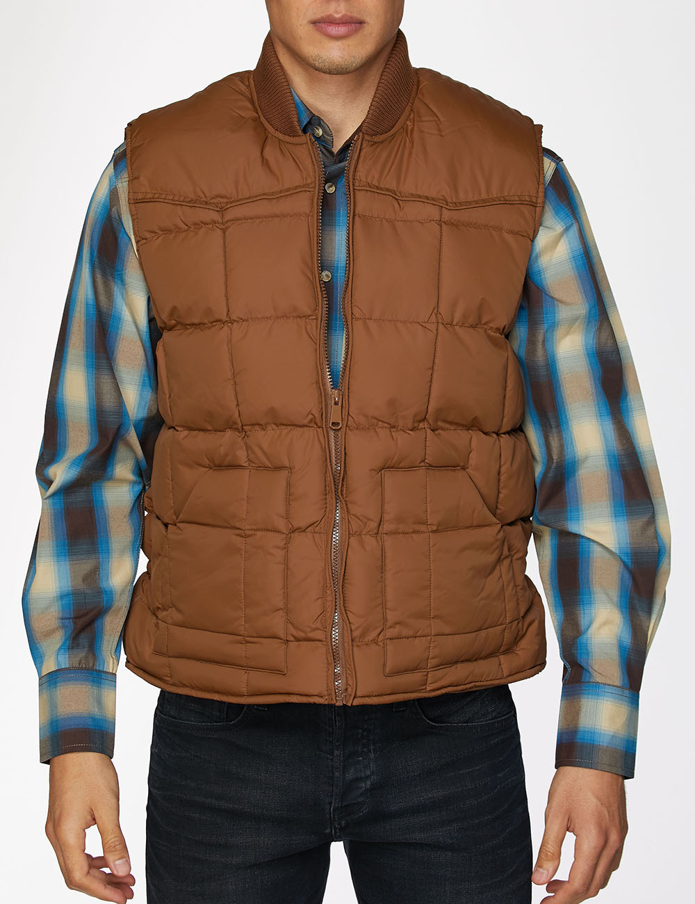 Men's Nylon Quilted Sleeveless Vest-NV629-Cognac - Rodeo Clothing wholesale 