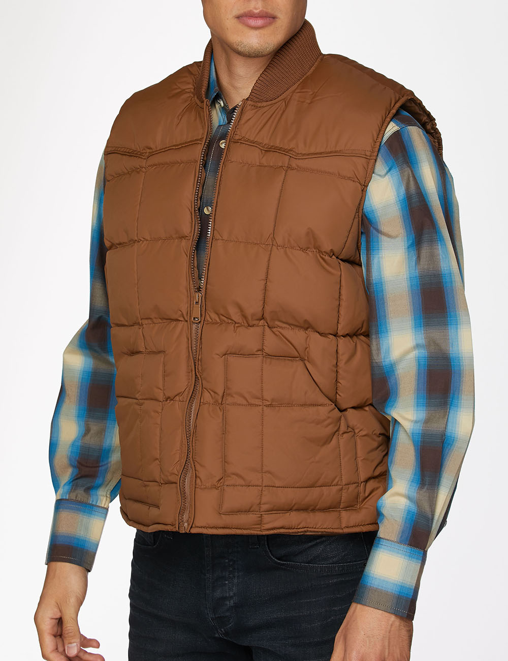 Men's Nylon Quilted Sleeveless Vest-NV629-Cognac - Rodeo Clothing wholesale 