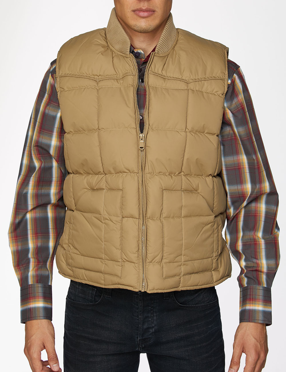 Men's Nylon Quilted Sleeveless Vest-NV629-Khaki - Rodeo Clothing wholesale 