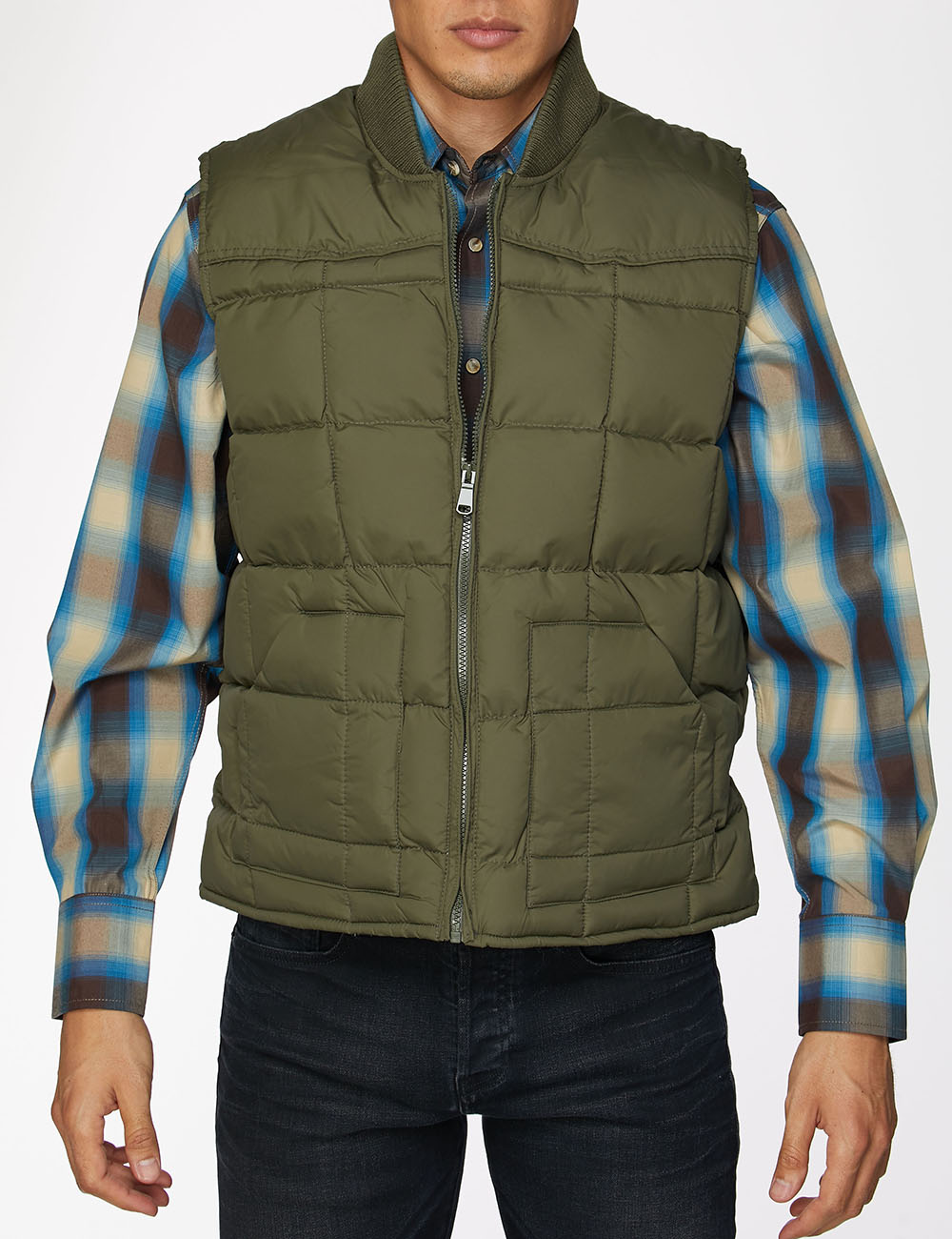 Men's Nylon Quilted Sleeveless Vest-NV629-Olive - Rodeo Clothing wholesale 