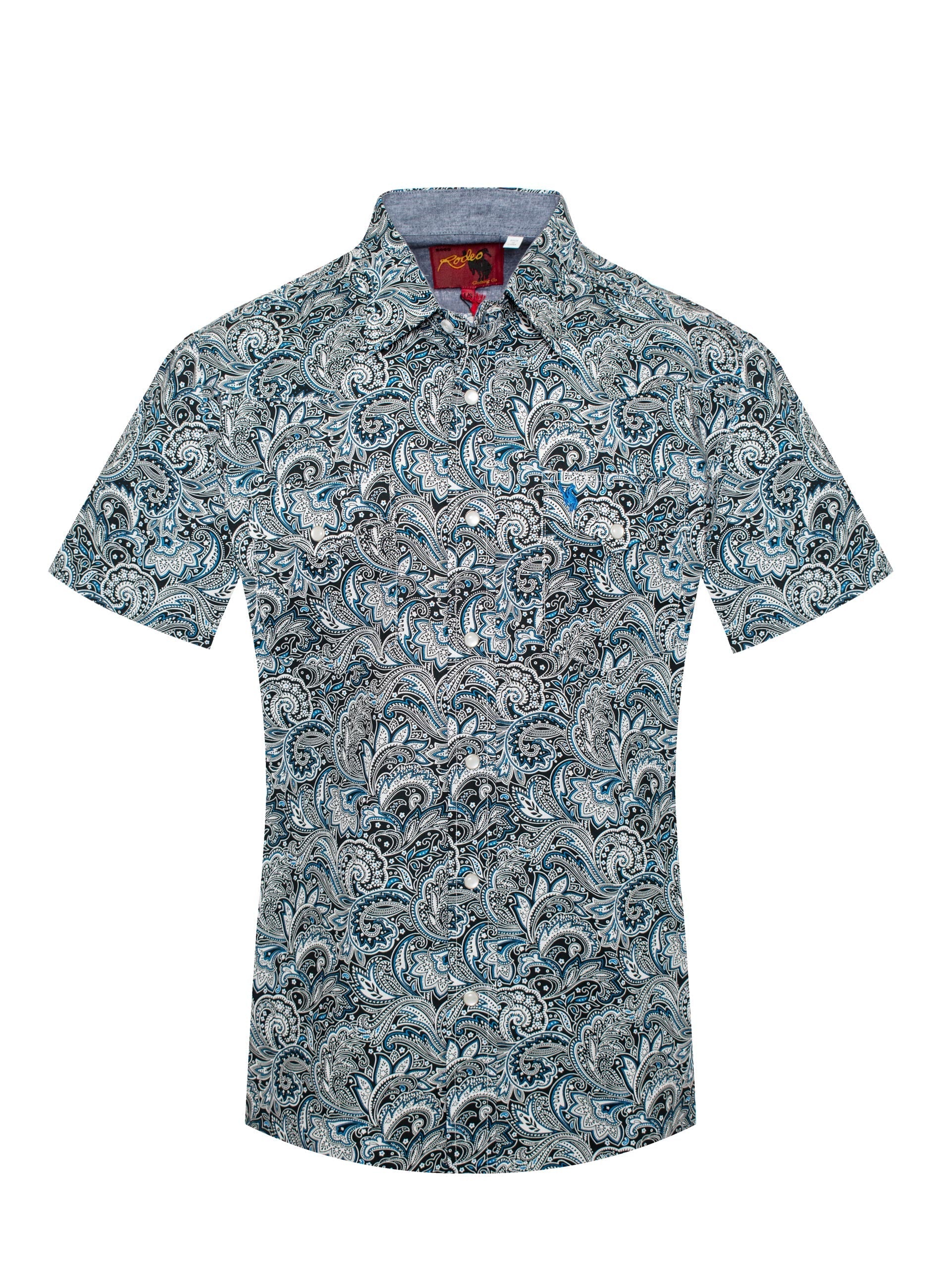 Men's Short Sleeve Pearl Snap Print Shirt-PS100S-162 - Rodeo Clothing wholesale 