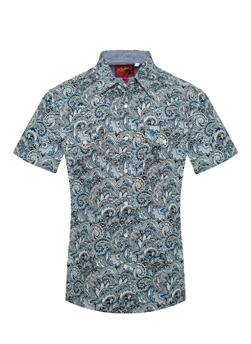 Men's Short Sleeve Pearl Snap Print Shirt-PS100S-162 - Rodeo Clothing wholesale 