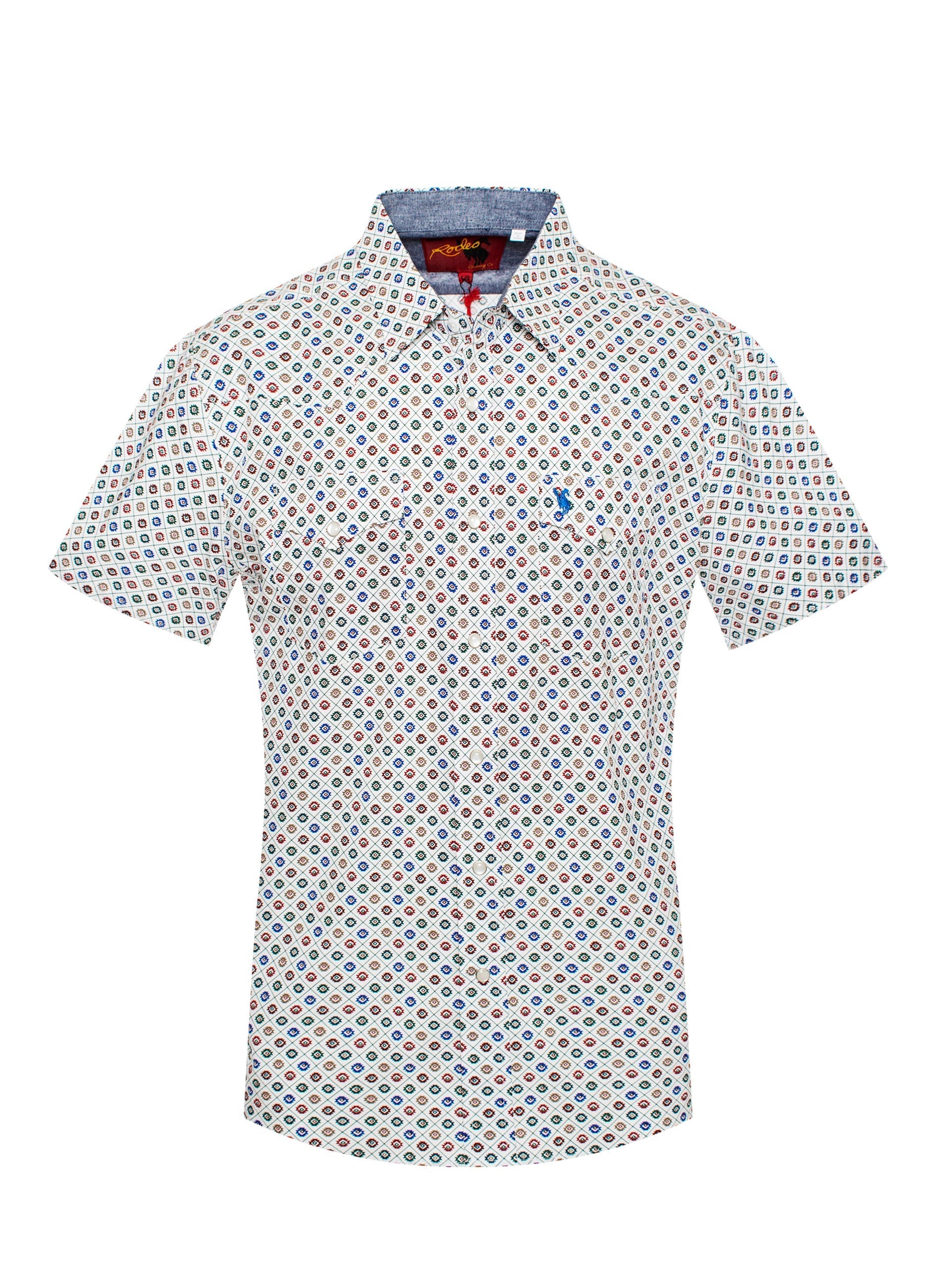Men's Short Sleeve Pearl Snap Print Shirt-PS100S-166 - Rodeo Clothing wholesale 