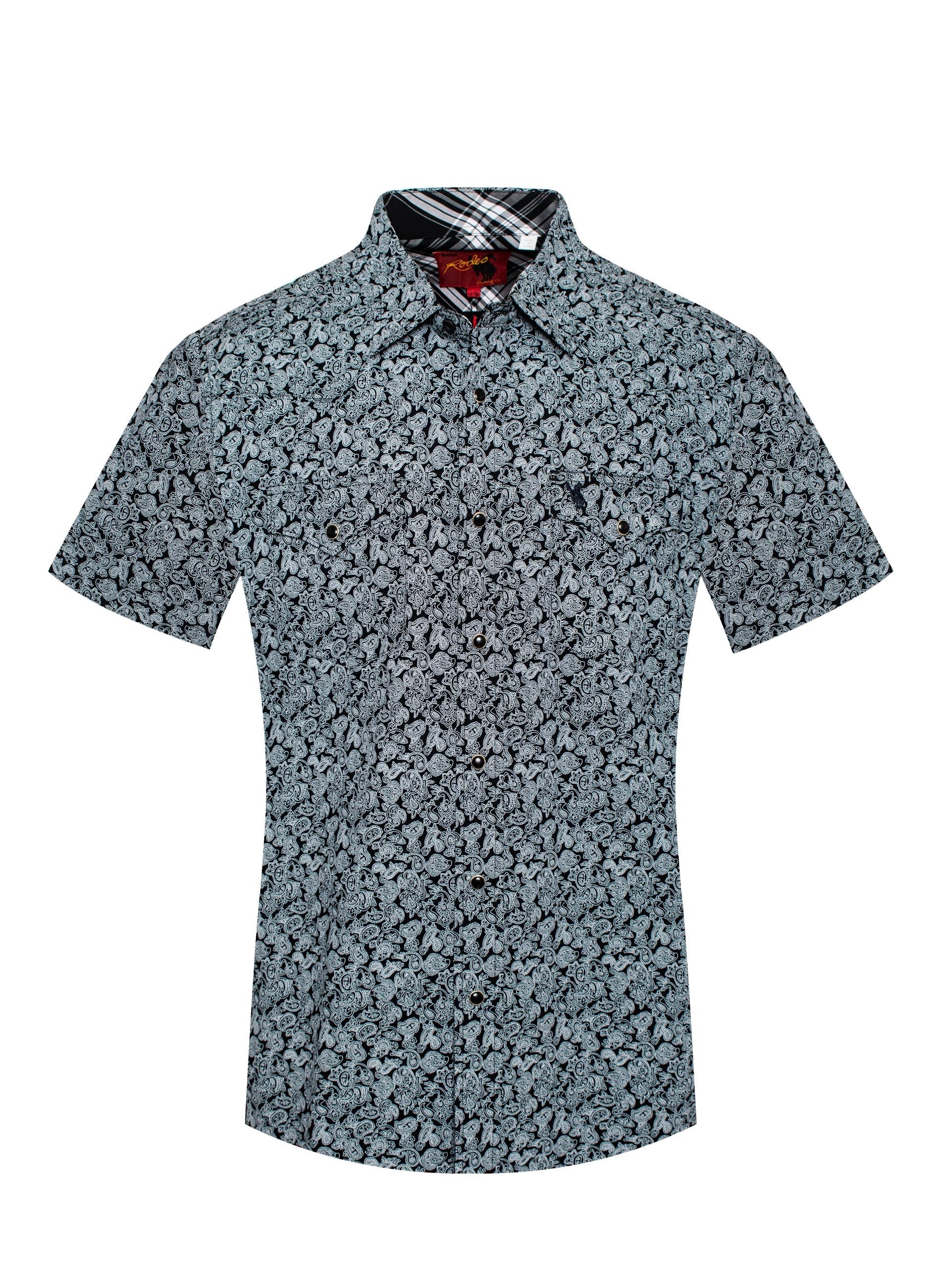 Men's Short Sleeve Pearl Snap Print Shirt-PS100S-170 - Rodeo Clothing wholesale 