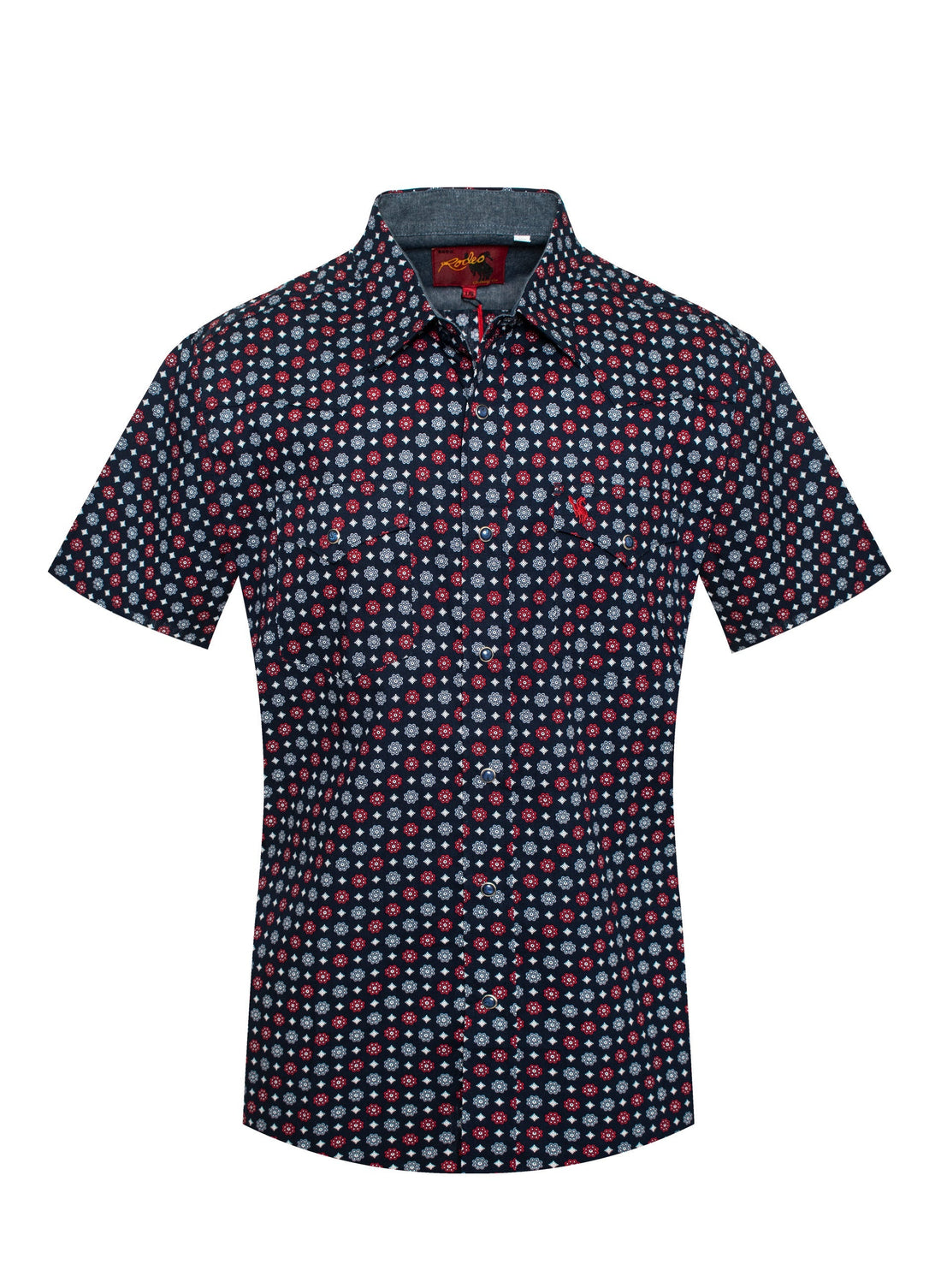 Men's Short Sleeve Pearl Snap Print Shirt-PS100S-173 - Rodeo Clothing wholesale 
