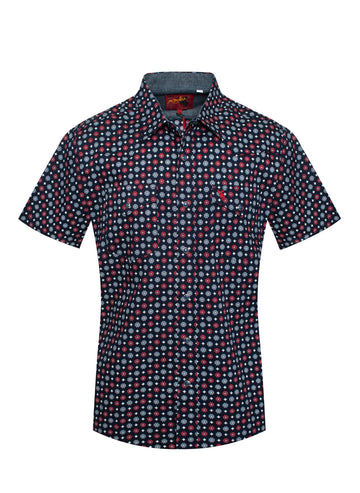 Men's Short Sleeve Pearl Snap Print Shirt-PS100S-173 - Rodeo Clothing wholesale 