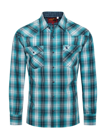 Men's Western Long Sleeve Pearl Snap Plaid Shirt-PS400-412 - Rodeo Clothing wholesale 