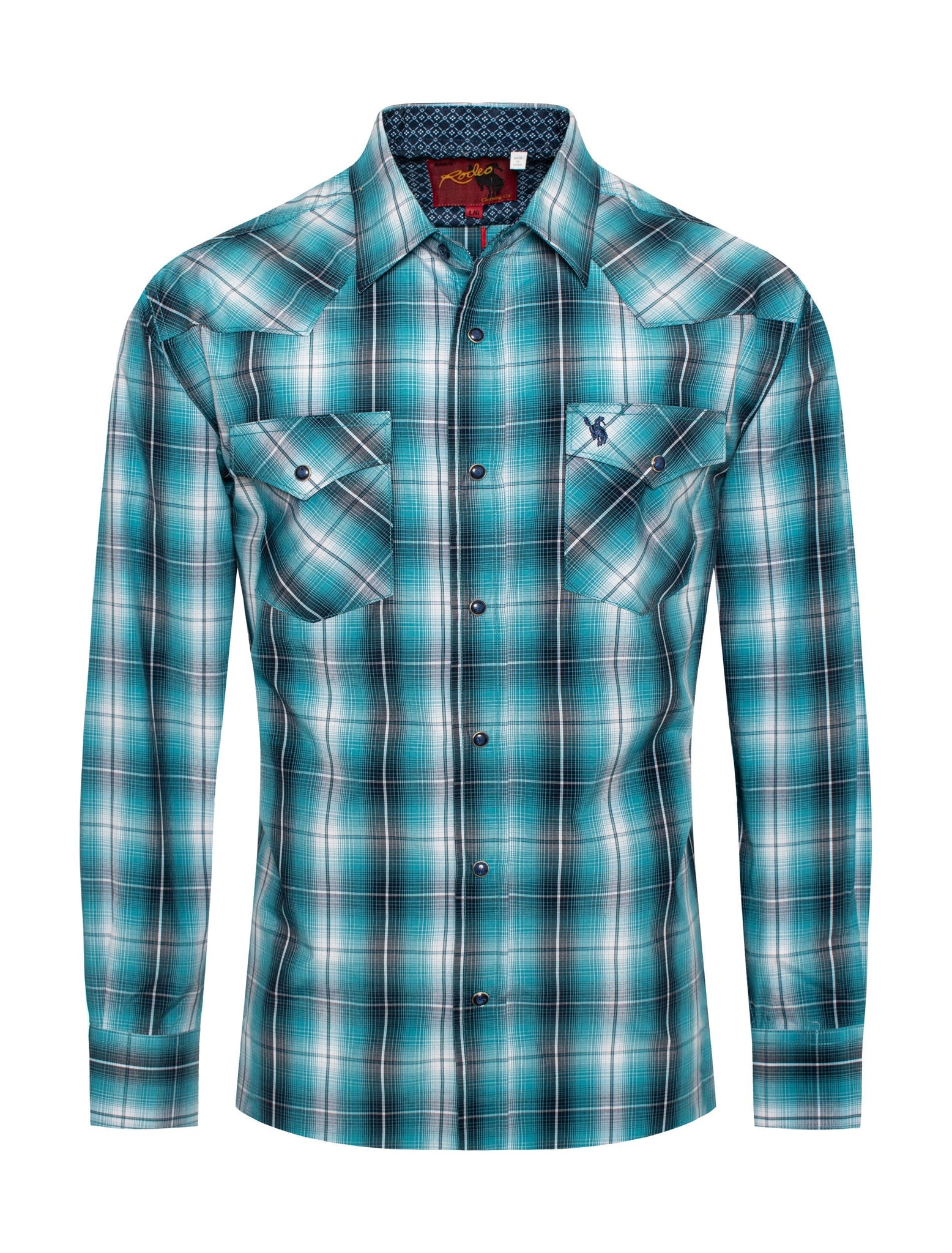 Men's Western Long Sleeve Pearl Snap Plaid Shirt-PS400-412