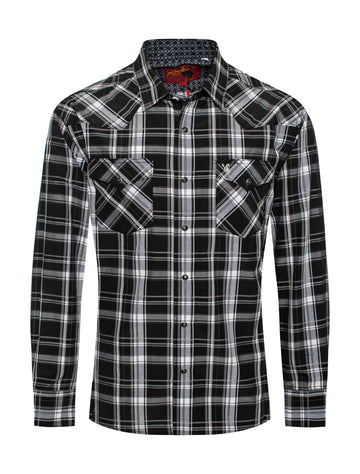 Men's Western Long Sleeve Pearl Snap Plaid Shirt-PS400-476 - Rodeo Clothing wholesale 