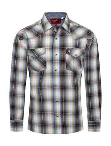 Men's Western Long Sleeve Pearl Snap Plaid Shirt-PS400-492 - Rodeo Clothing wholesale 