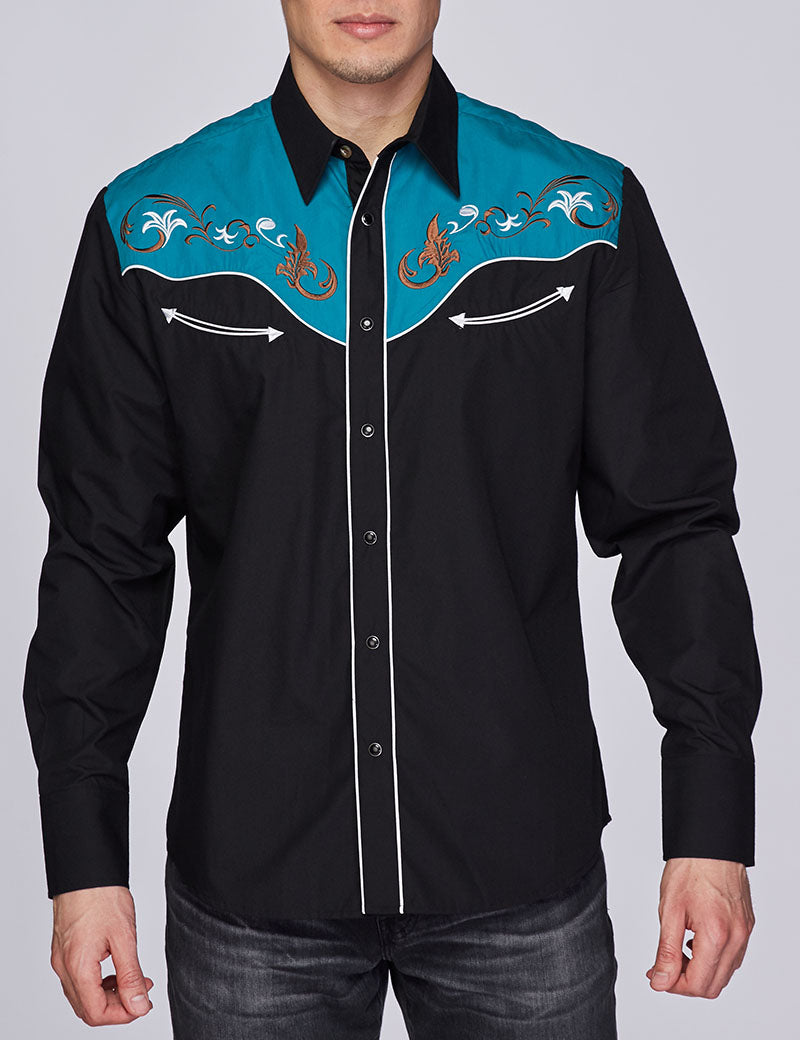 Men's Western Cowboy Embroidery Shirt-PS500-506 - Rodeo Clothing wholesale 