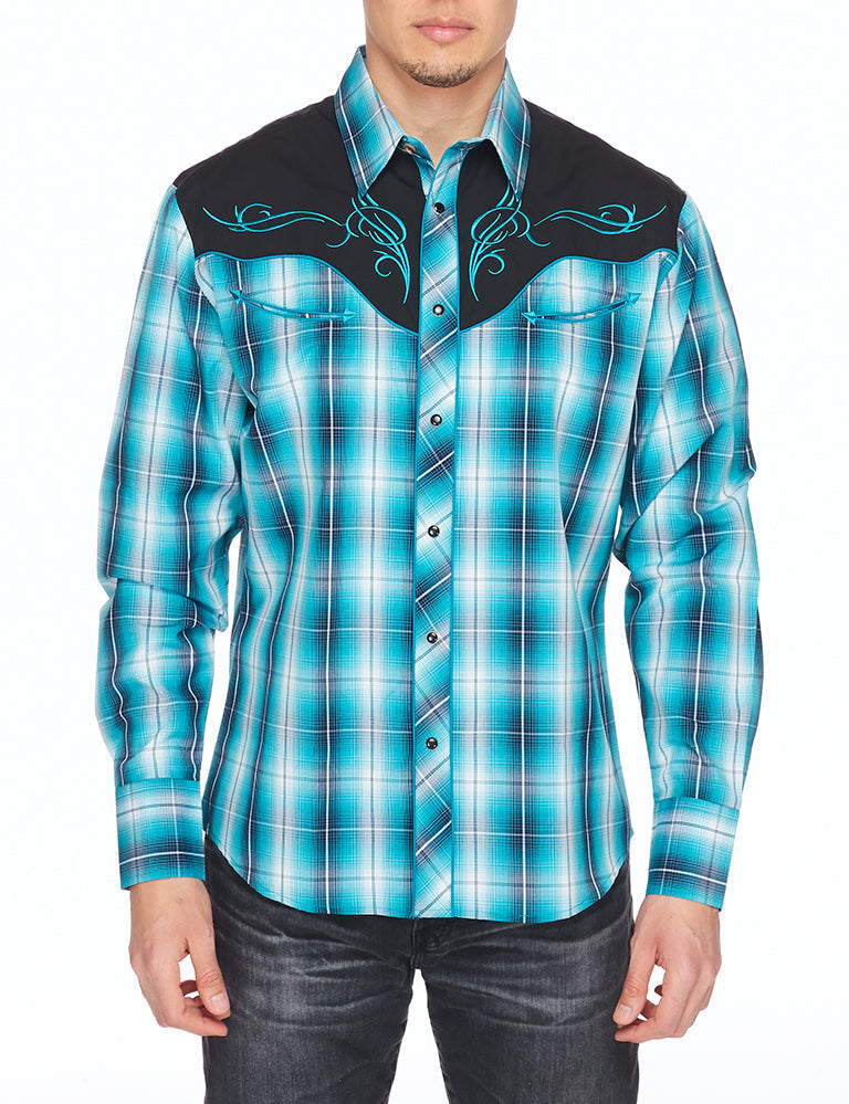 Men's Western Cowboy Embroidery Shirt-PS500-531 - Rodeo Clothing wholesale 