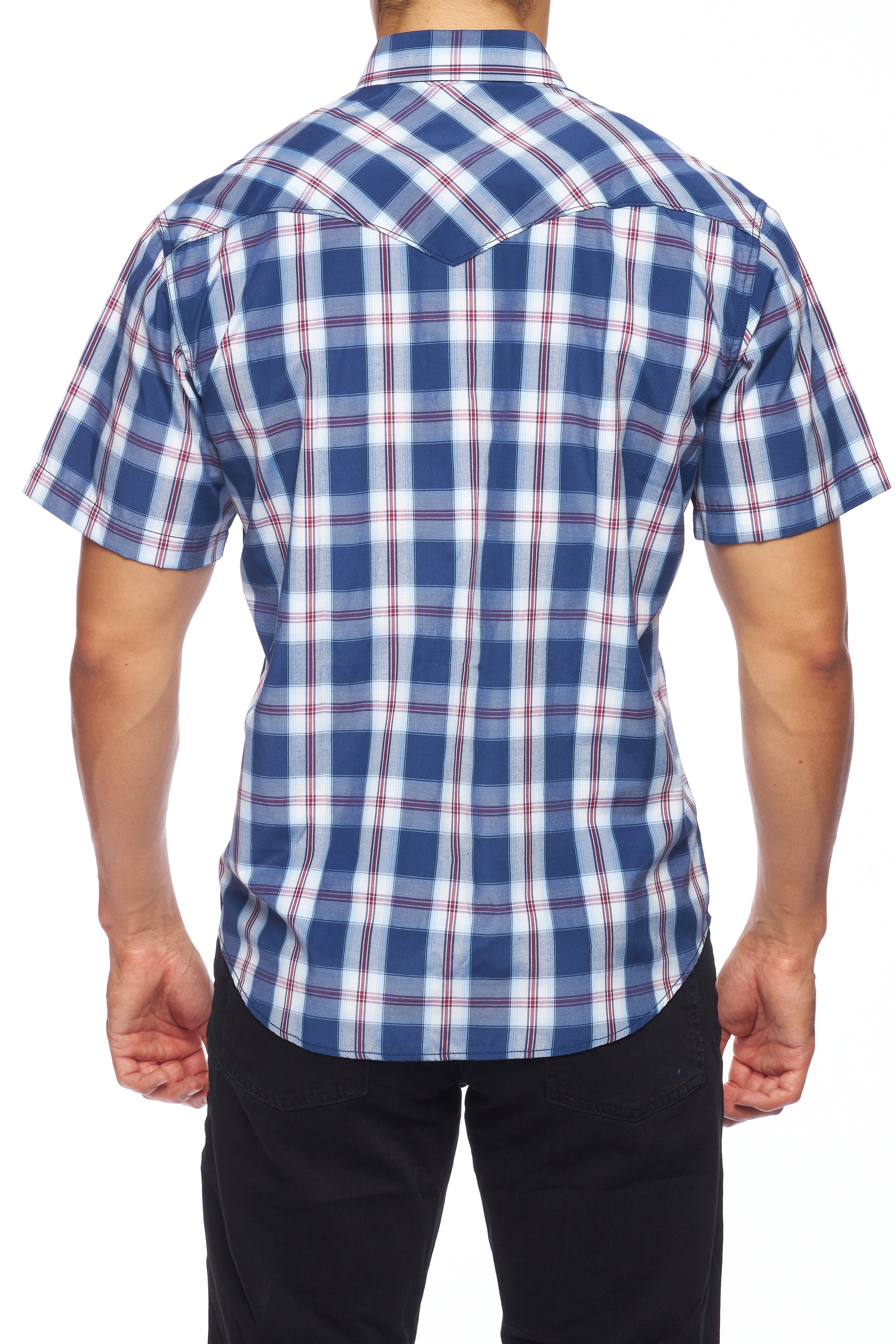 Men's Western Short Sleeve Pearl Snaps Plaid Shirt-PS400S-403 - Rodeo Clothing wholesale 