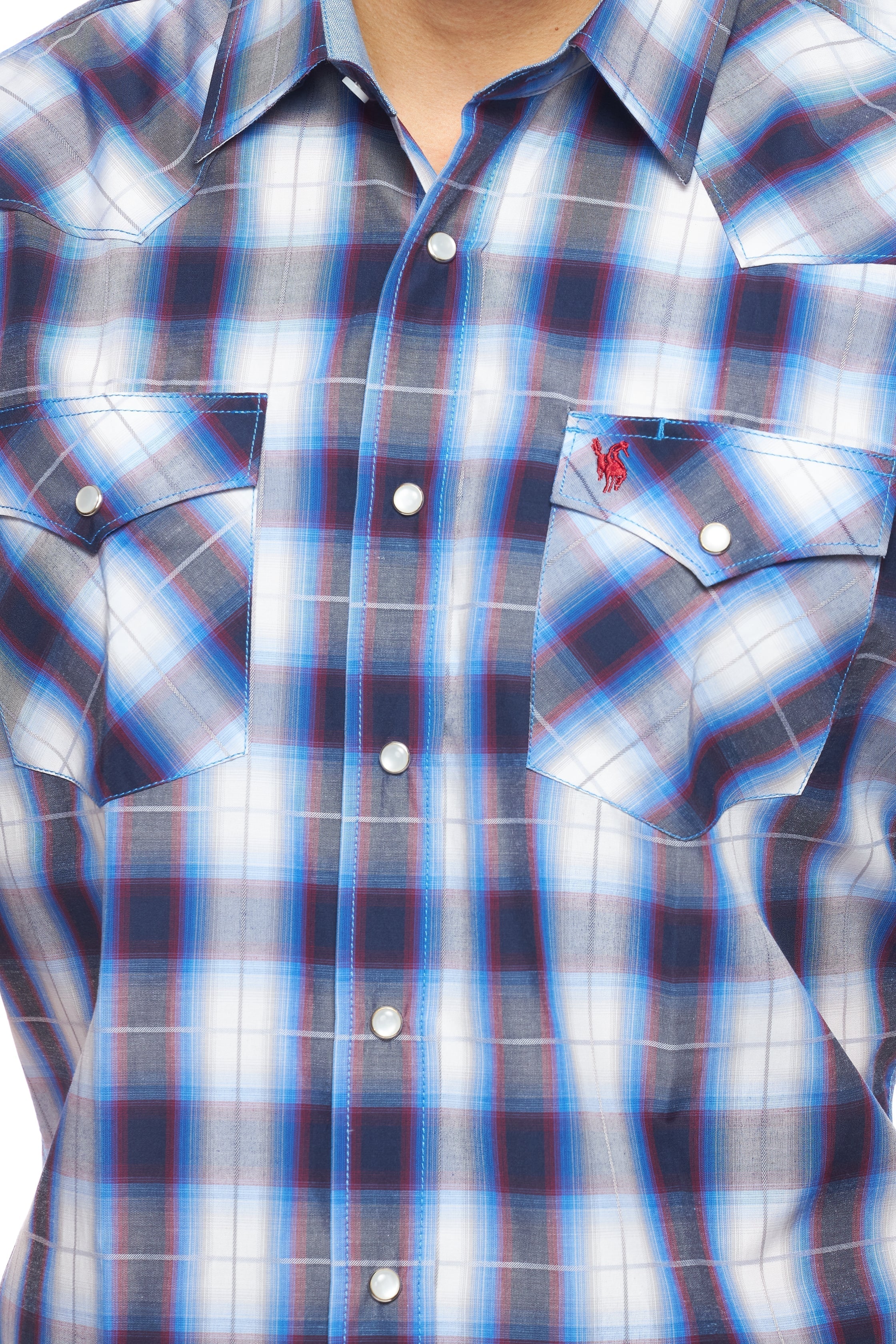 Men's Western Short Sleeve Pearl Snaps Plaid Shirt-PS400S-470 - Rodeo Clothing wholesale 