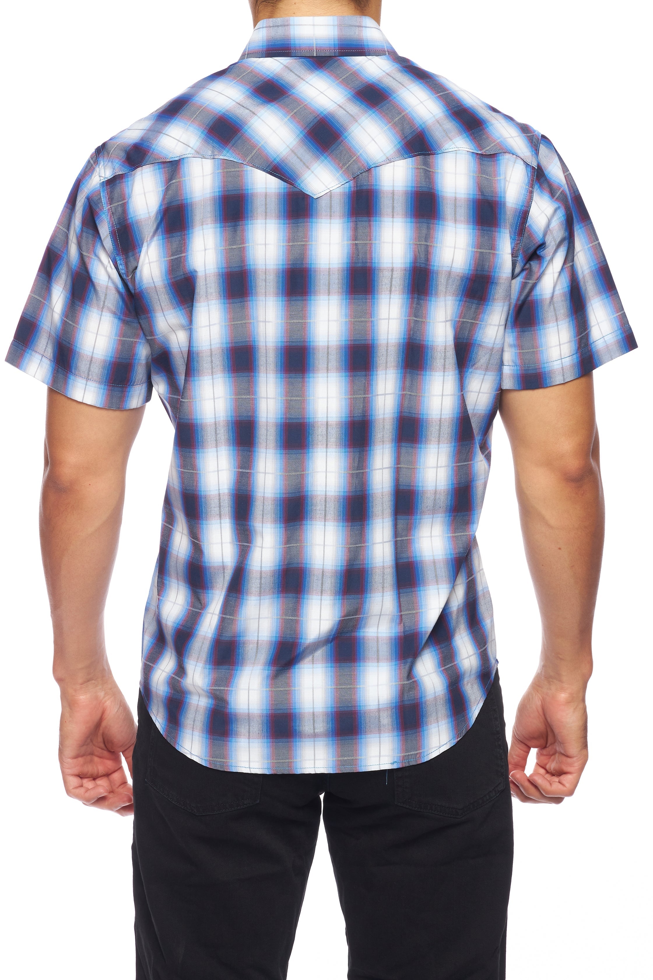 Men's Western Short Sleeve Pearl Snaps Plaid Shirt-PS400S-470 - Rodeo Clothing wholesale 