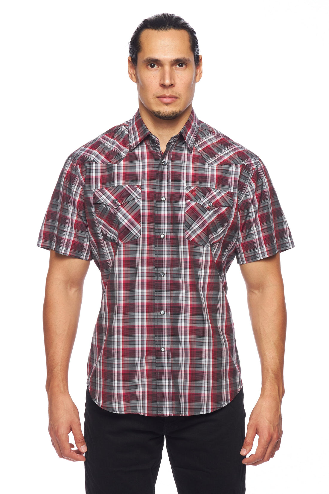 Men's Western Short Sleeve Pearl Snaps Plaid Shirt-PS400S-477 - Rodeo Clothing wholesale 