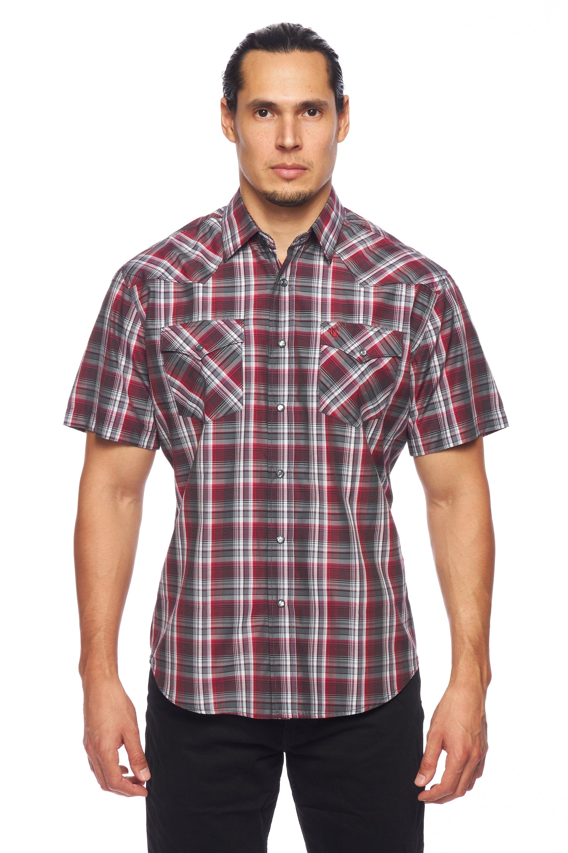 Men's Western Short Sleeve Pearl Snaps Plaid Shirt-PS400S-477 - Rodeo Clothing wholesale 