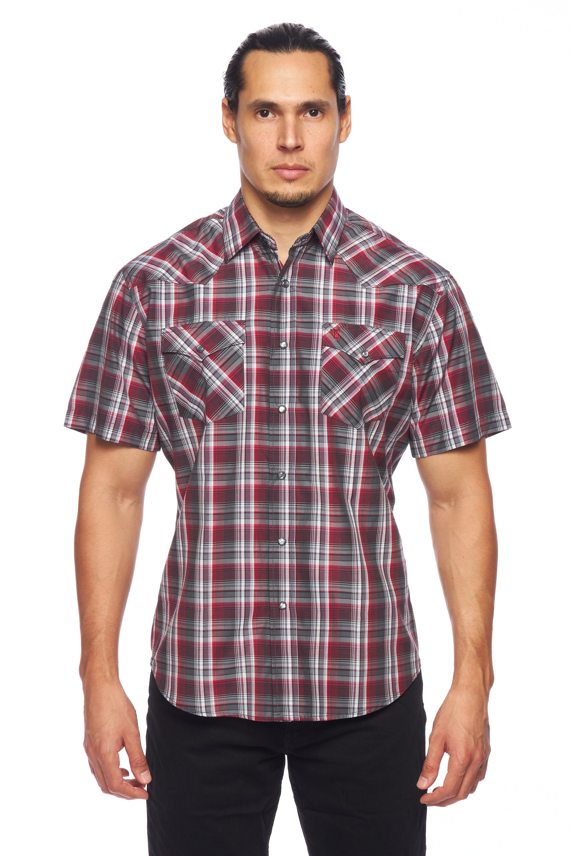 Men's Western Short Sleeve Pearl Snaps Plaid Shirt-PS400S-477 - Rodeo Clothing wholesale 