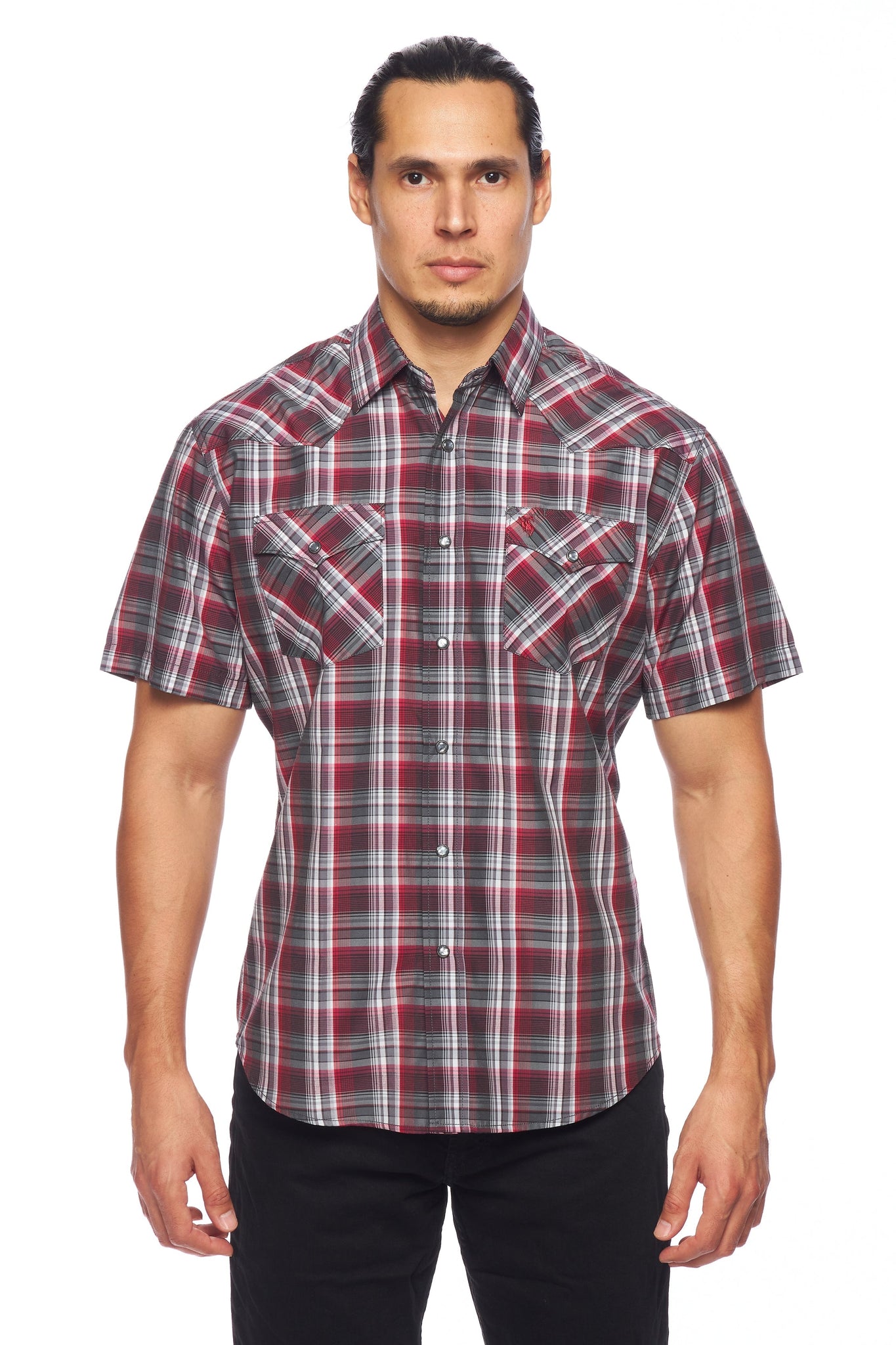 Men's Western Short Sleeve Pearl Snaps Plaid Shirt -PS400S-477
