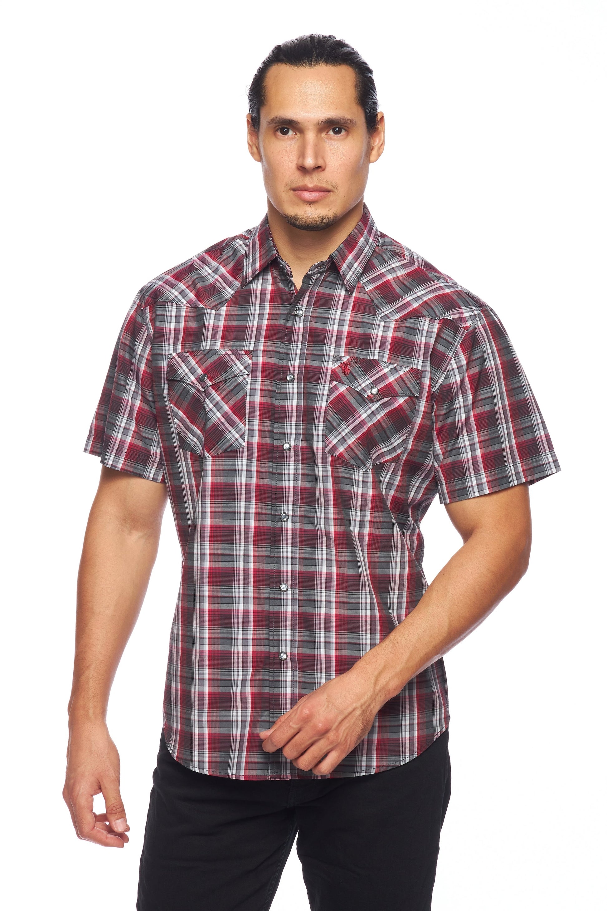 Men's Western Short Sleeve Pearl Snaps Plaid Shirt-PS400S-477 - Rodeo Clothing wholesale 