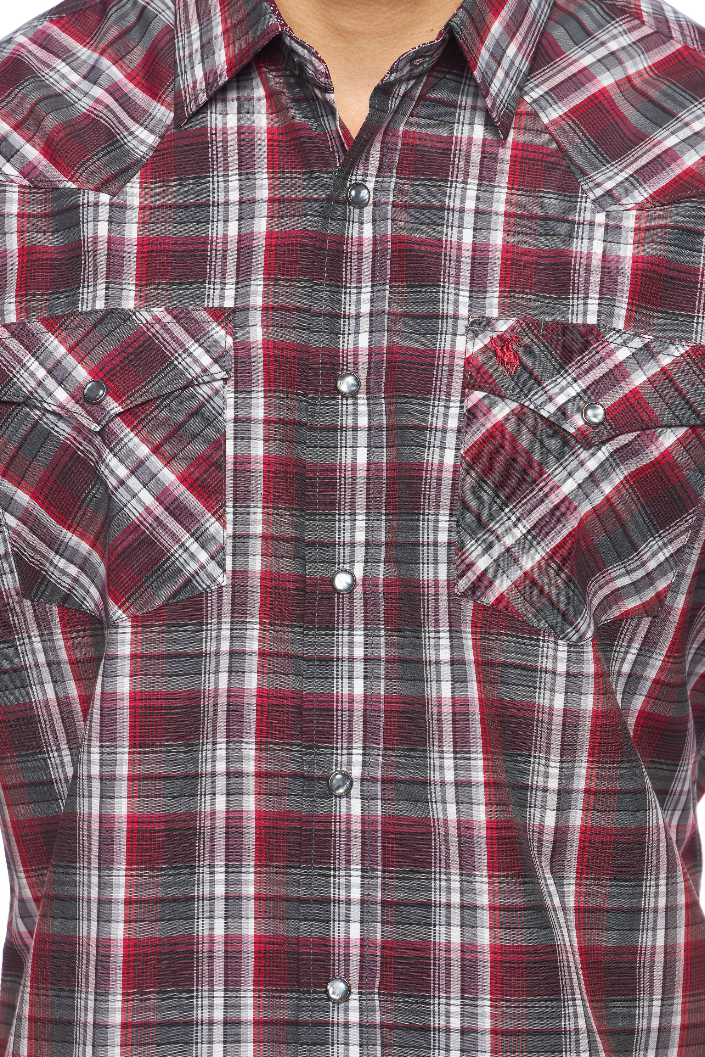Men's Western Short Sleeve Pearl Snaps Plaid Shirt-PS400S-477 - Rodeo Clothing wholesale 