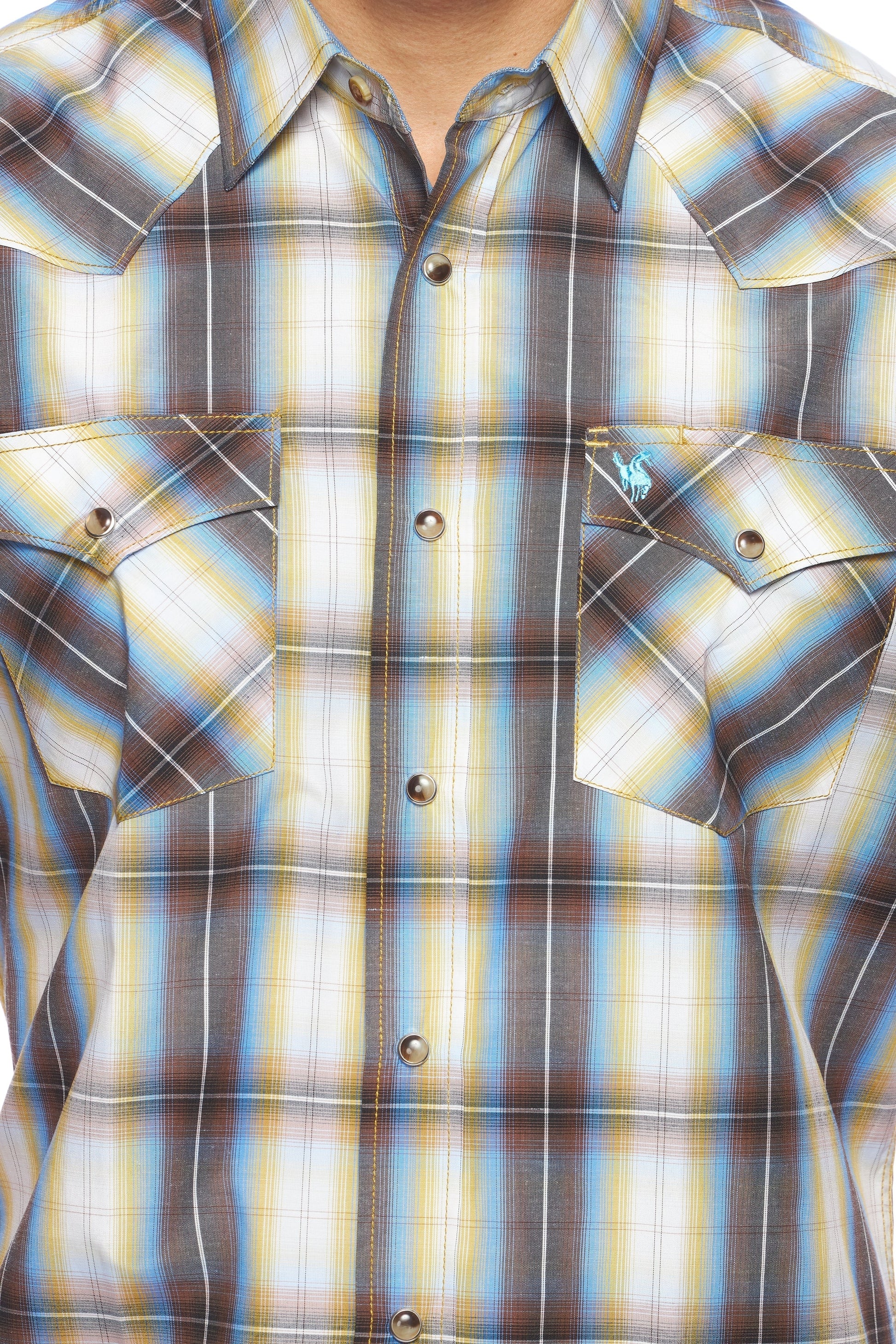 Men's Western Short Sleeve Pearl Snaps Plaid Shirt-PS400S-492 - Rodeo Clothing wholesale 
