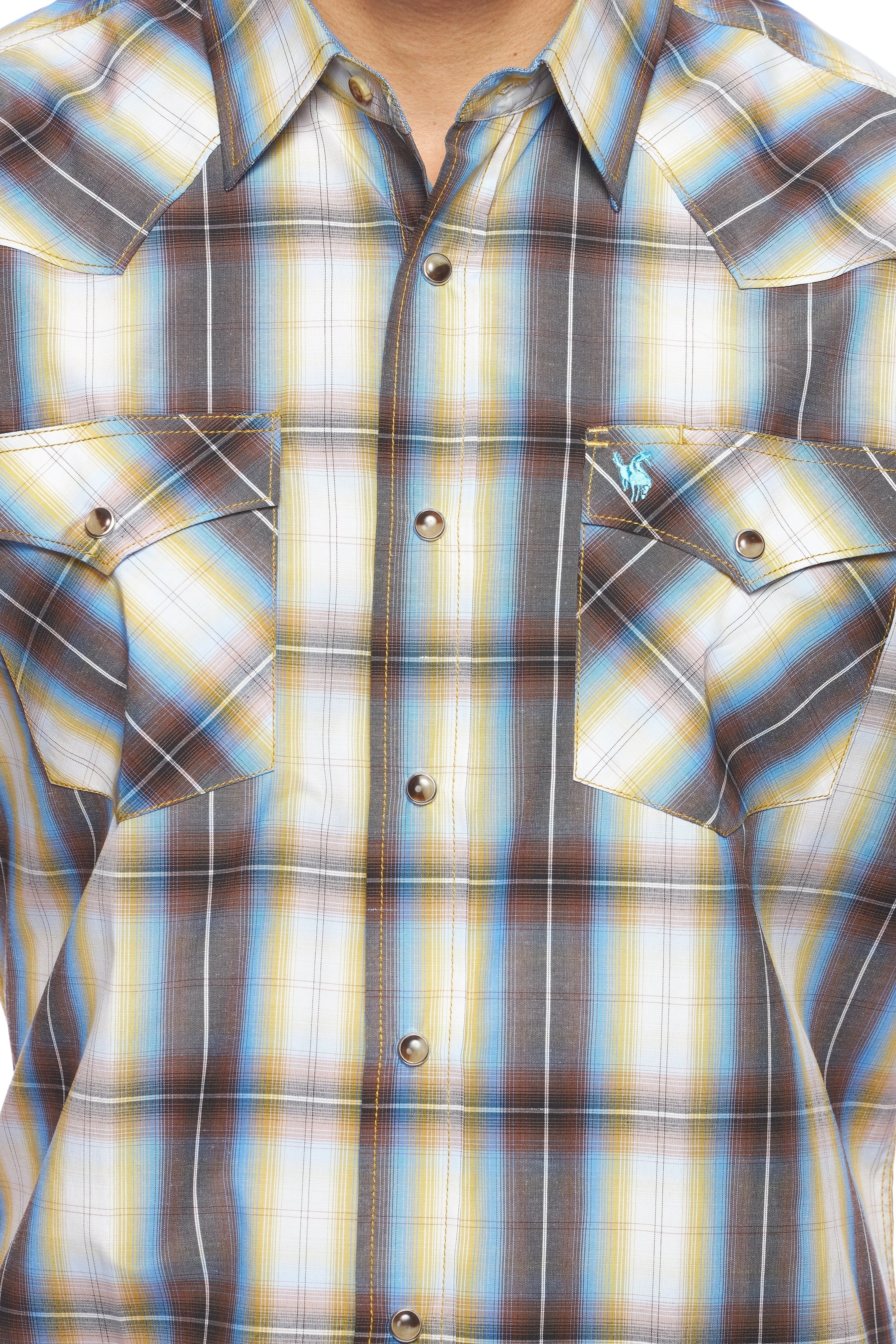 Men's Western Short Sleeve Pearl Snaps Plaid Shirt-PS400S-492 - Rodeo Clothing wholesale 