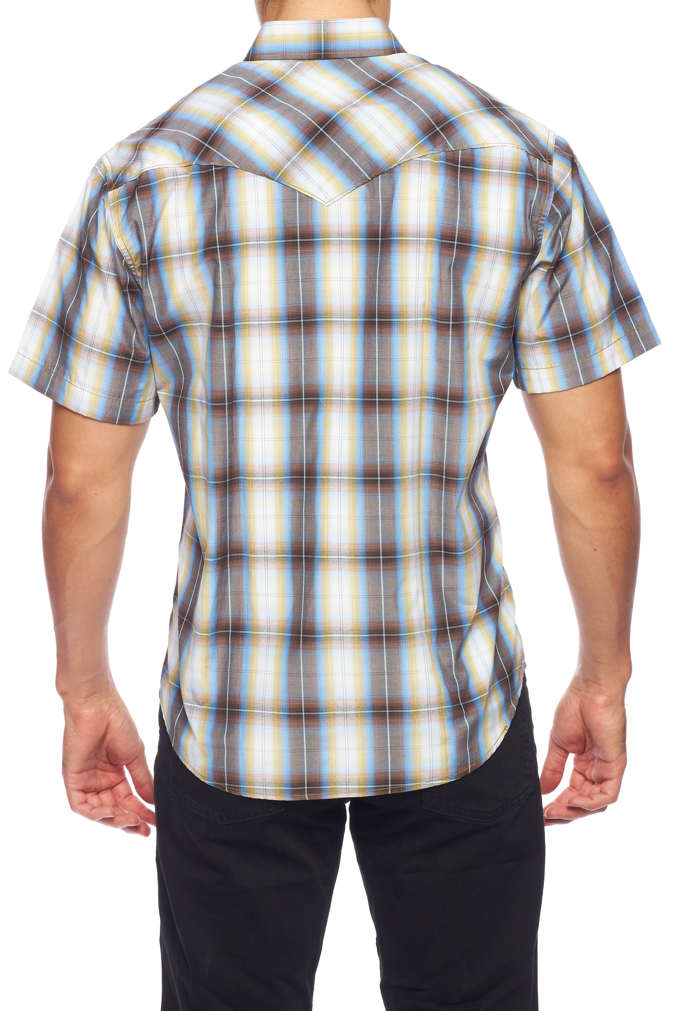 Men's Western Short Sleeve Pearl Snaps Plaid Shirt-PS400S-492 - Rodeo Clothing wholesale 