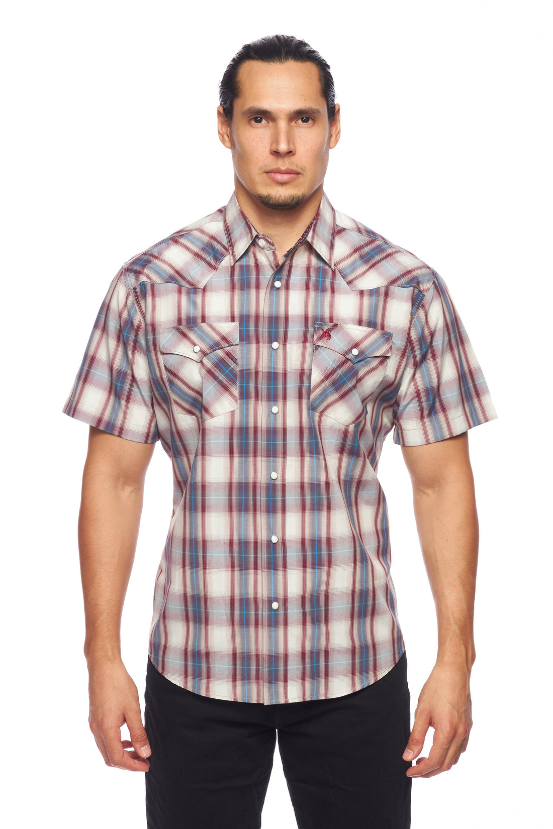 Men's Western Short Sleeve Pearl Snaps Plaid Shirt-PS400S-406 - Rodeo Clothing wholesale 