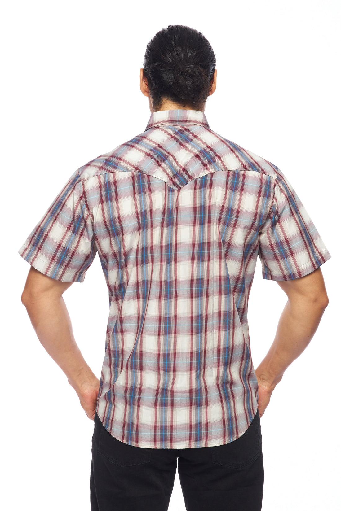 Men's Western Short Sleeve Pearl Snaps Plaid Shirt-PS400S-406 - Rodeo Clothing wholesale 