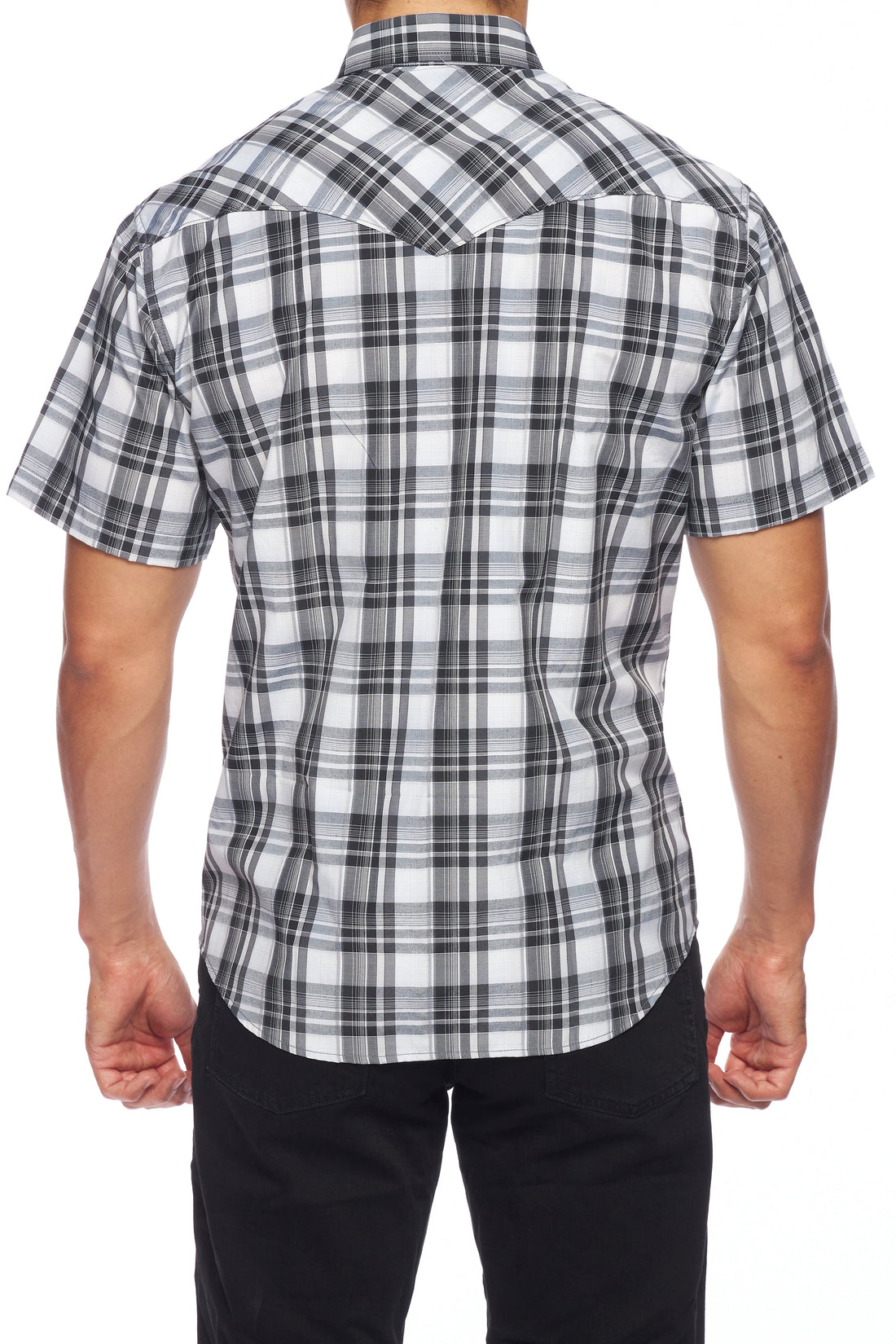 Men's Western Short Sleeve Pearl Snaps Plaid Shirt-PS400S-472 - Rodeo Clothing wholesale 