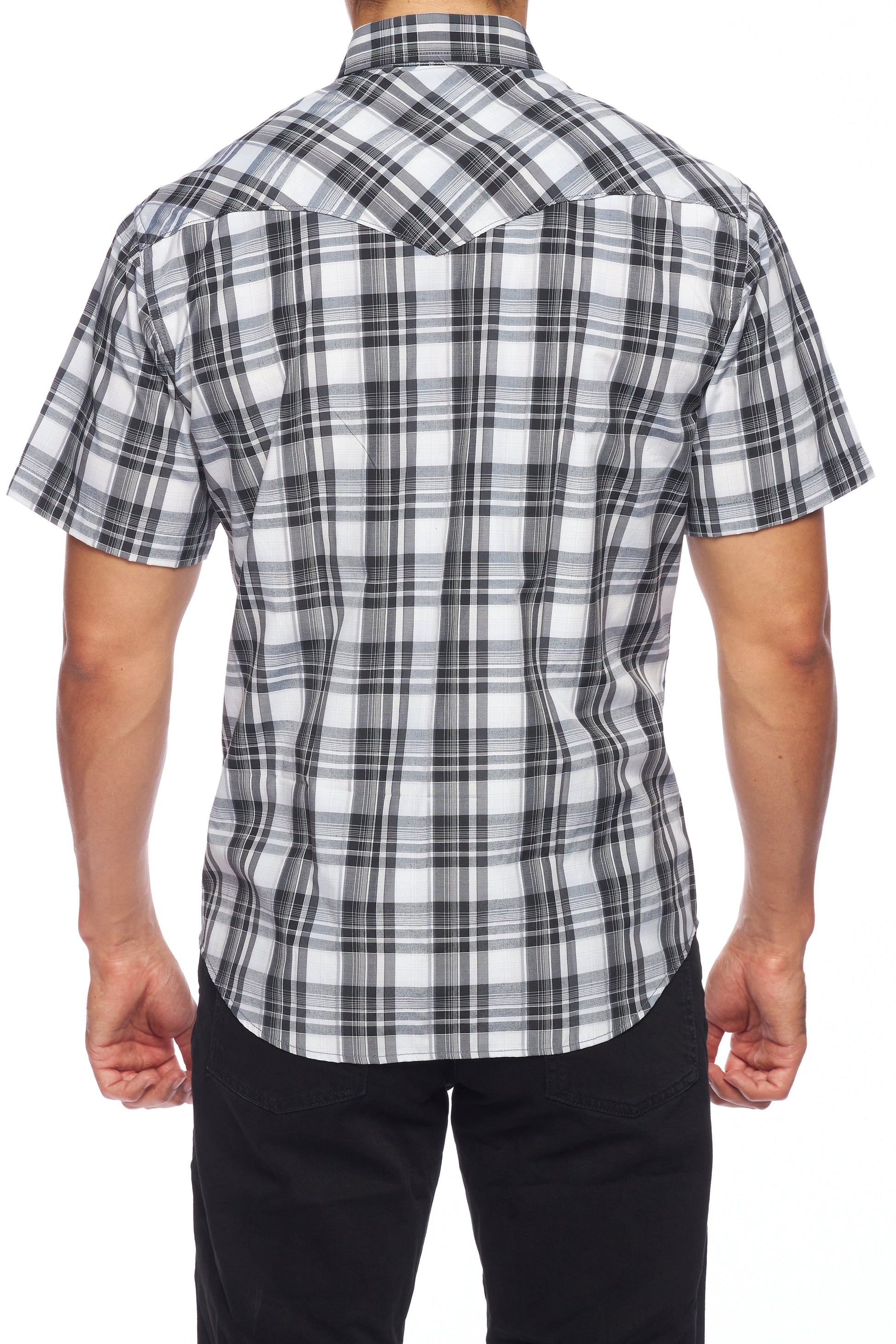 Men's Western Short Sleeve Pearl Snaps Plaid Shirt-PS400S-472 - Rodeo Clothing wholesale 