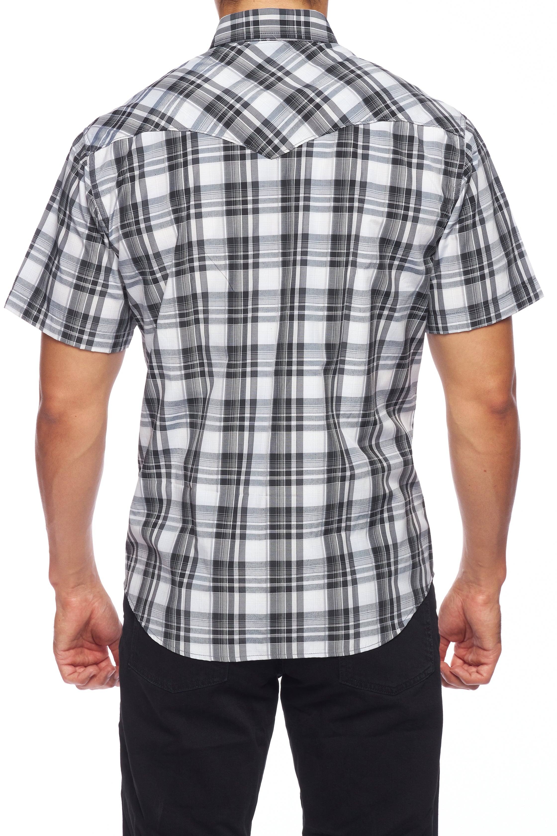 Men's Western Short Sleeve Pearl Snaps Plaid Shirt-PS400S-472 - Rodeo Clothing wholesale 
