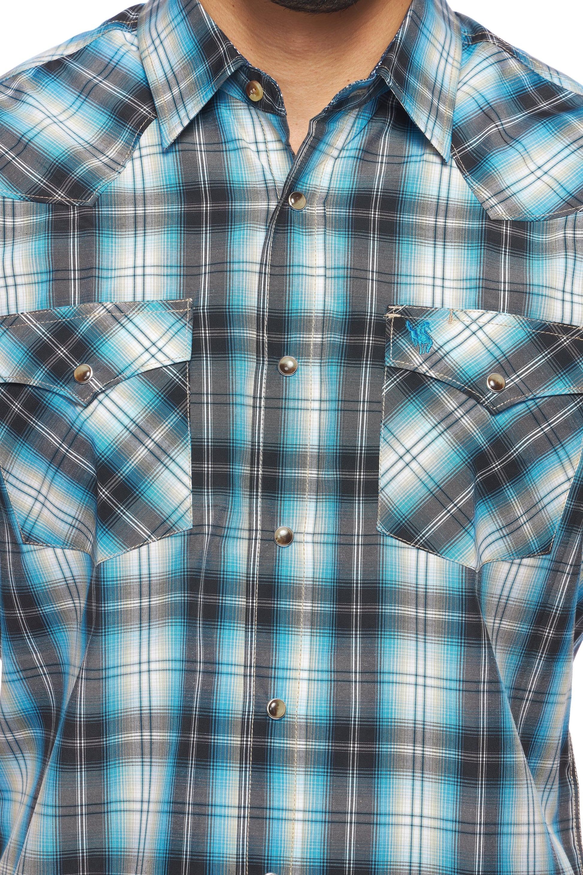 Men's Western Short Sleeve Pearl Snaps Plaid Shirt-PS400S-478 - Rodeo Clothing wholesale 