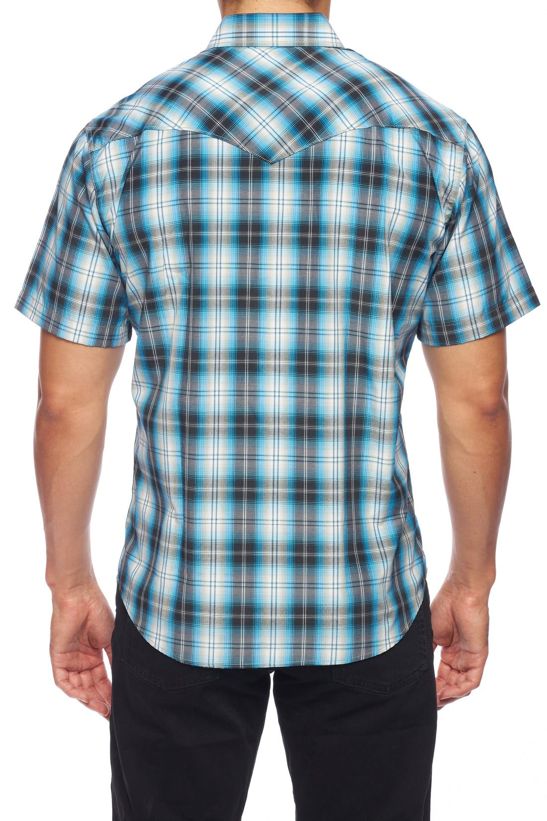 Men's Western Short Sleeve Pearl Snaps Plaid Shirt-PS400S-478 - Rodeo Clothing wholesale 