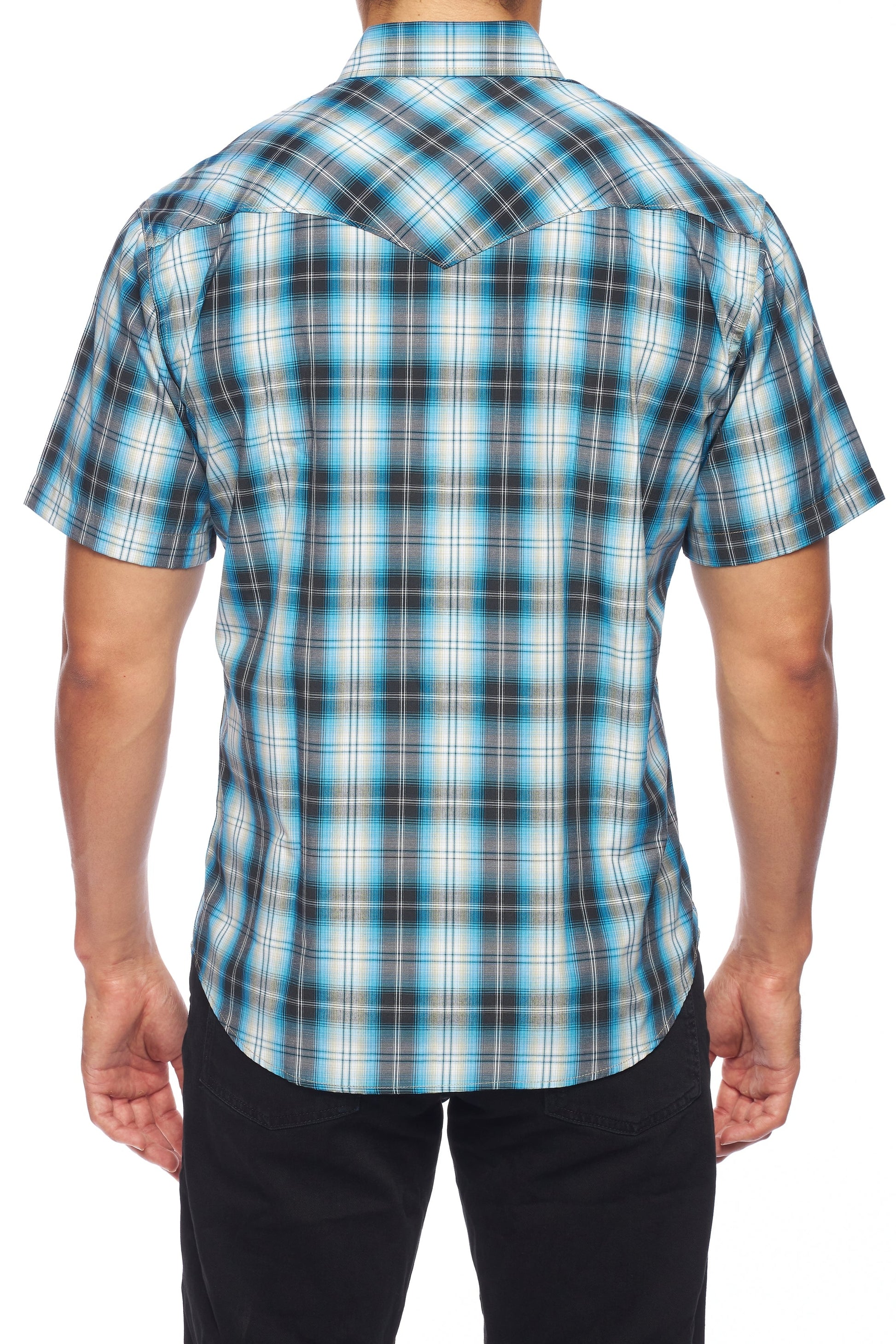 Men's Western Short Sleeve Pearl Snaps Plaid Shirt-PS400S-478 - Rodeo Clothing wholesale 