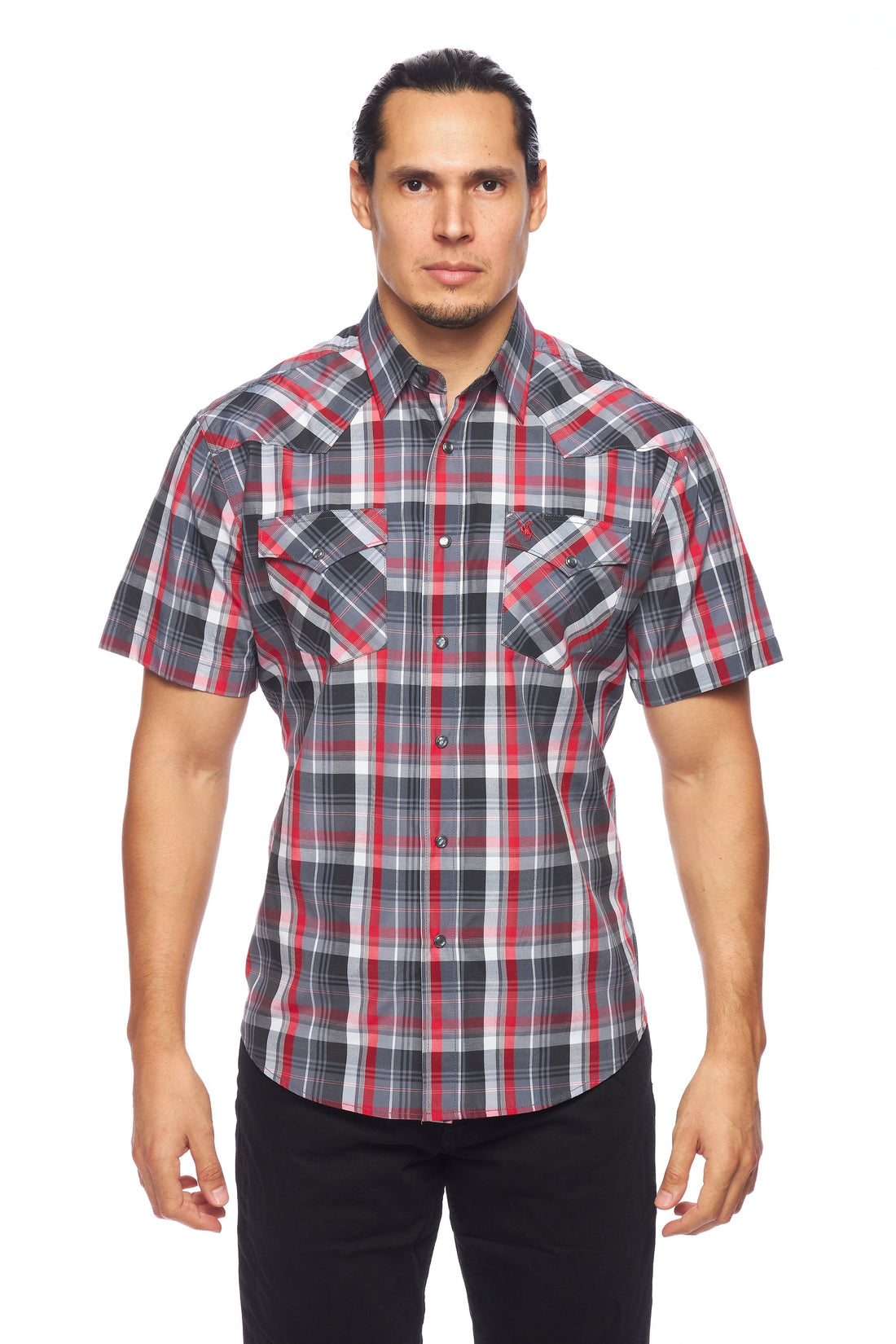 Men's Western Short Sleeve Pearl Snaps Plaid Shirt-PS400S-402 - Rodeo Clothing wholesale 