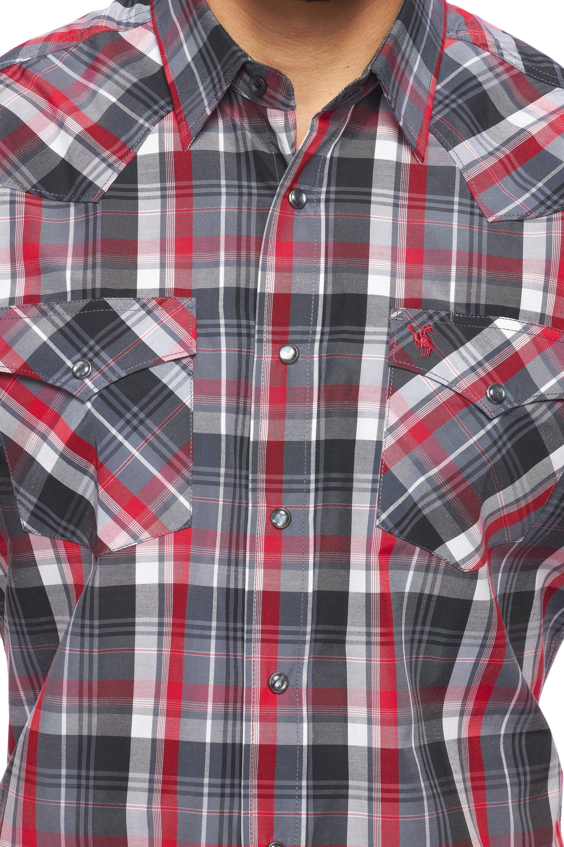 Men's Western Short Sleeve Pearl Snaps Plaid Shirt-PS400S-402 - Rodeo Clothing wholesale 