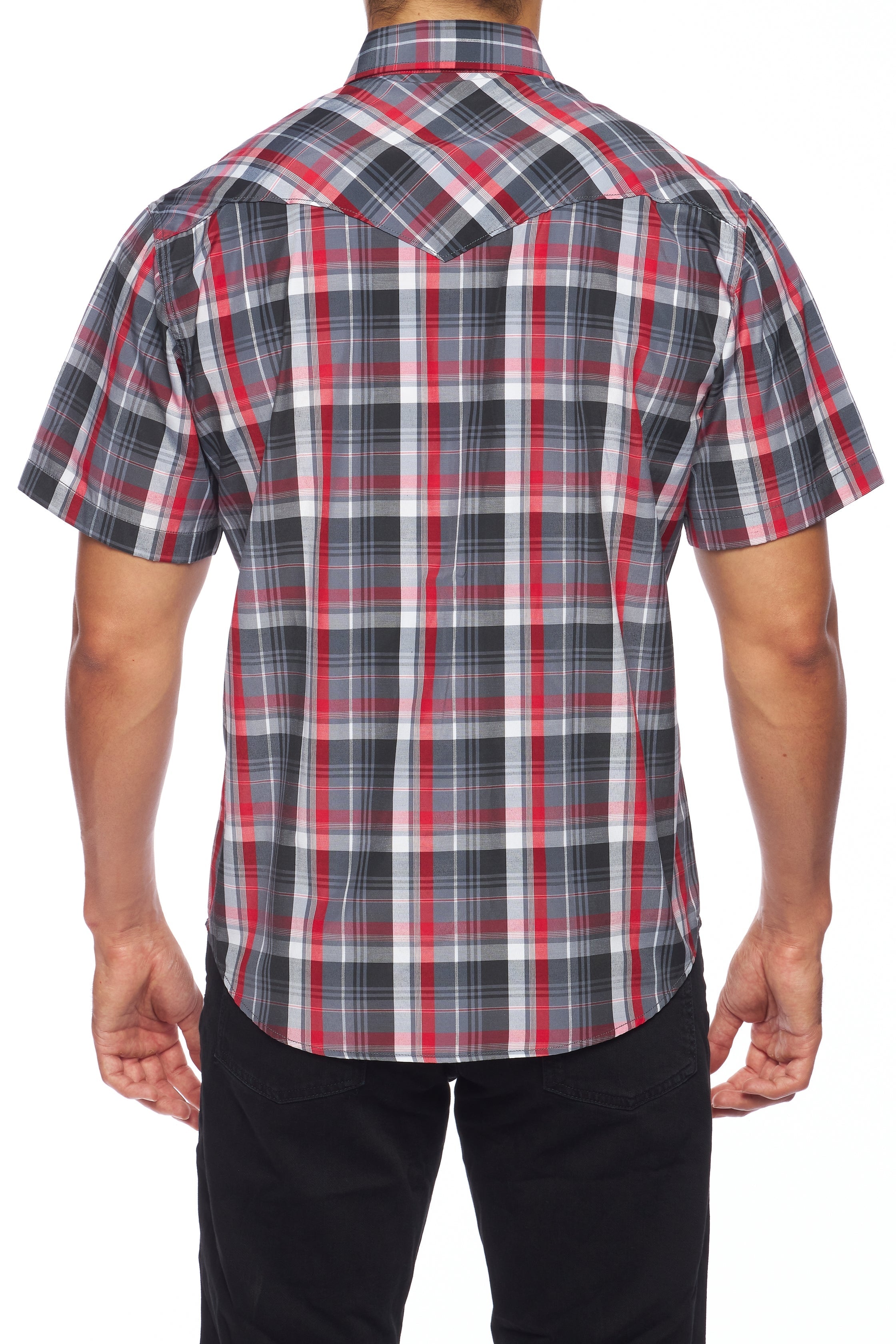 Men's Western Short Sleeve Pearl Snaps Plaid Shirt-PS400S-402 - Rodeo Clothing wholesale 