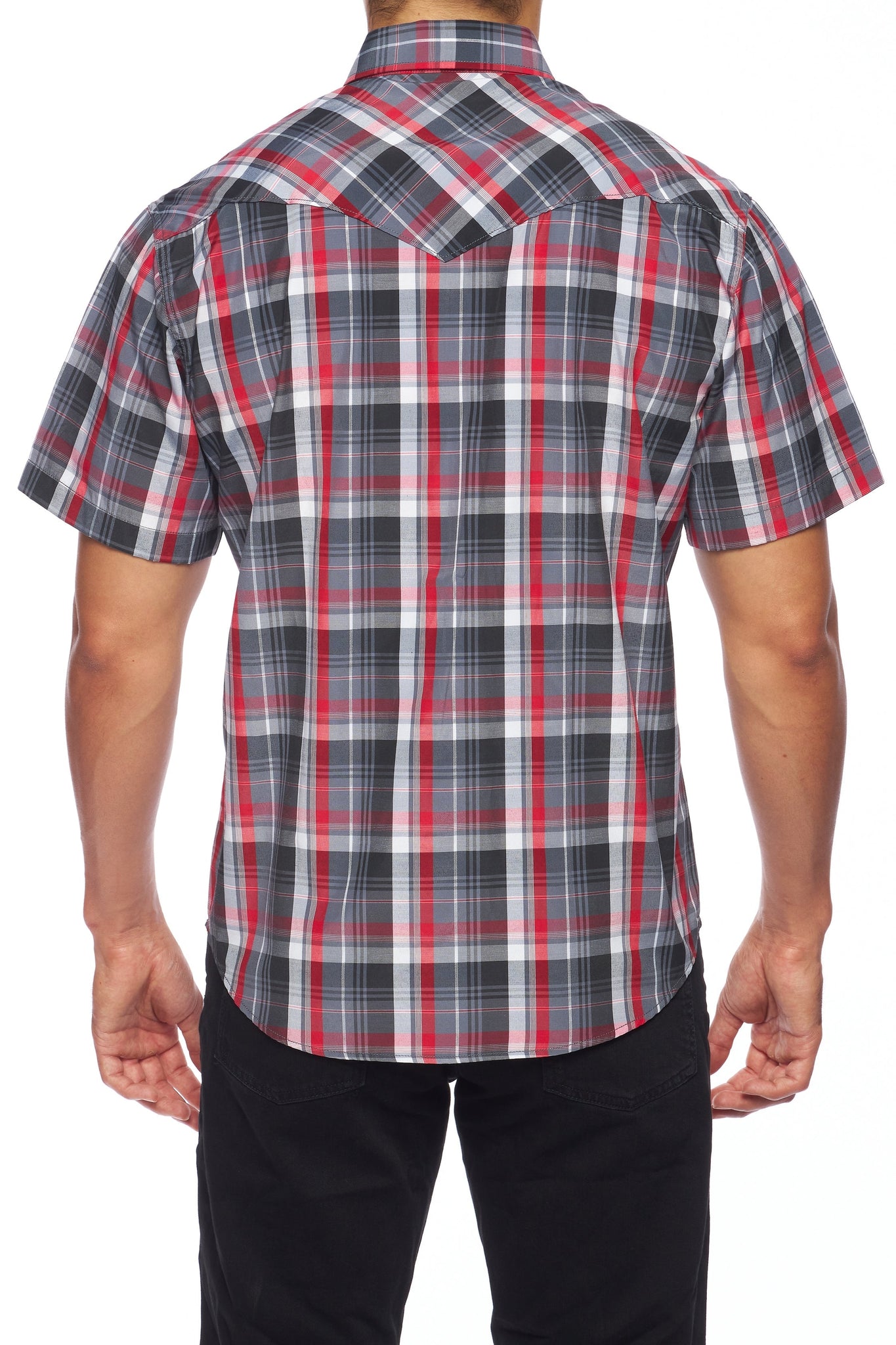 Men's Western Short Sleeve Pearl Snaps Plaid Shirt-PS400S-403