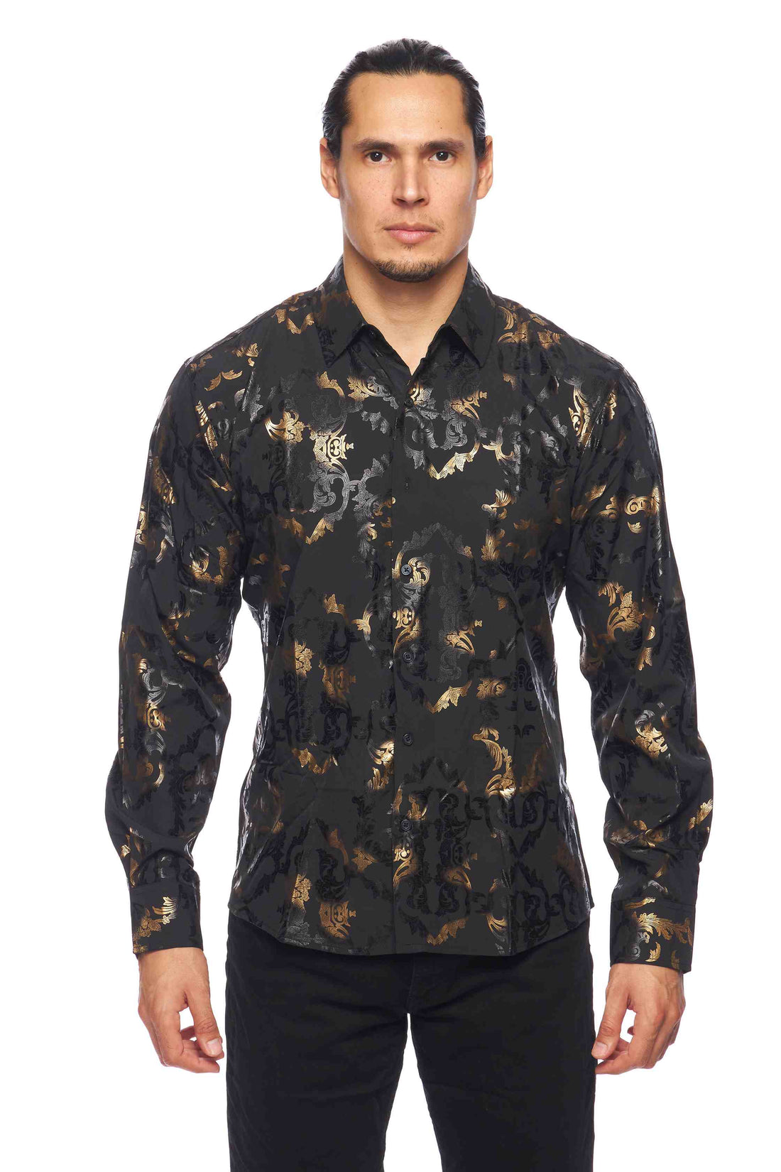 Mens Luxury Brand Printed Silk Like Shirts-HLS2002L-518 - Rodeo Clothing wholesale 
