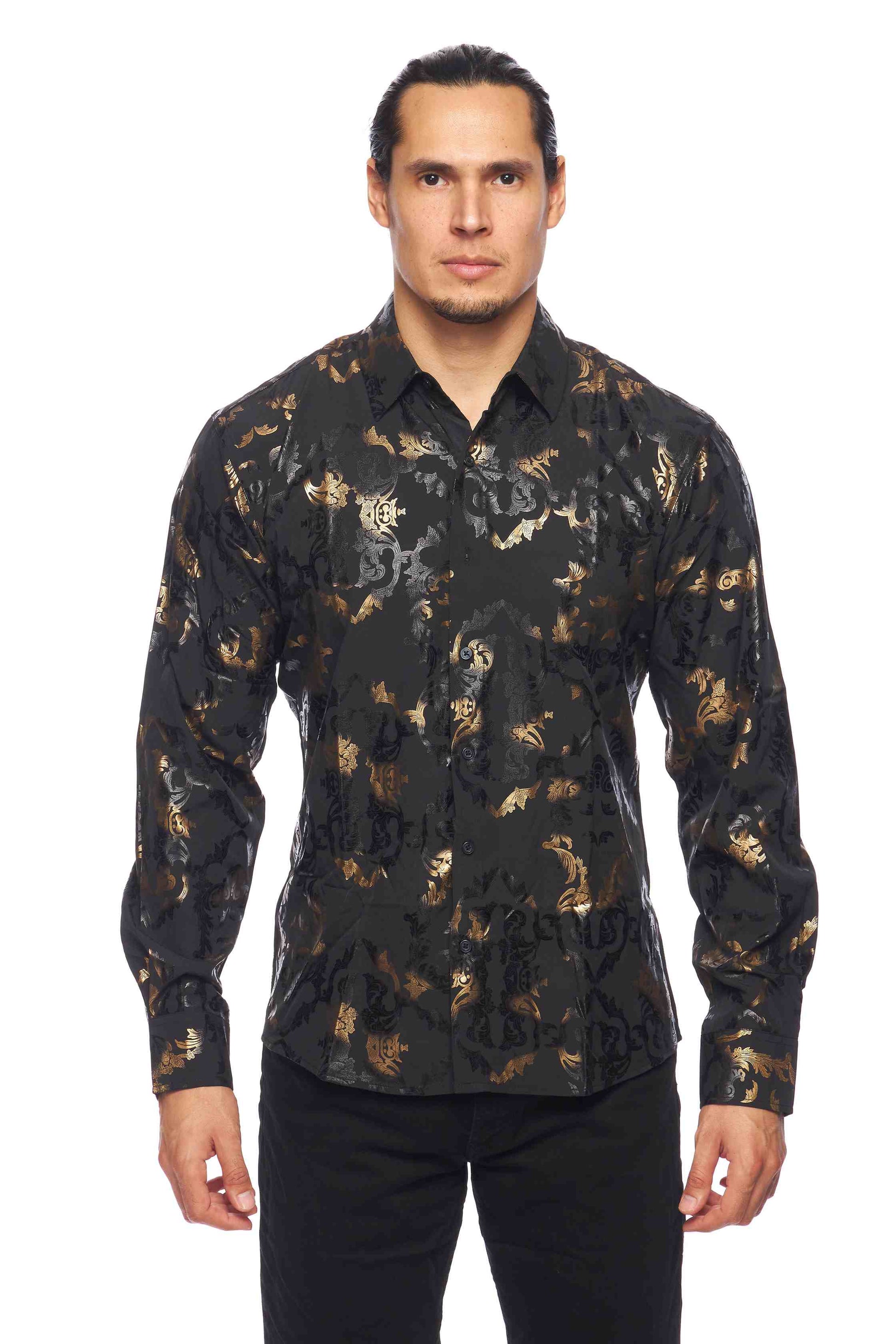 Mens Luxury Brand Printed Silk Like Shirts-HLS2002L-518 - Rodeo Clothing wholesale 