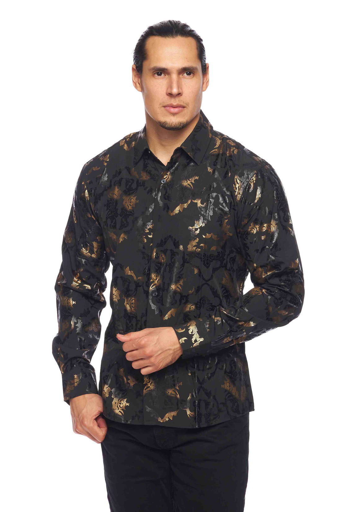 Mens Luxury Brand Printed Silk Like Shirts-HLS2002L-518 - Rodeo Clothing wholesale 