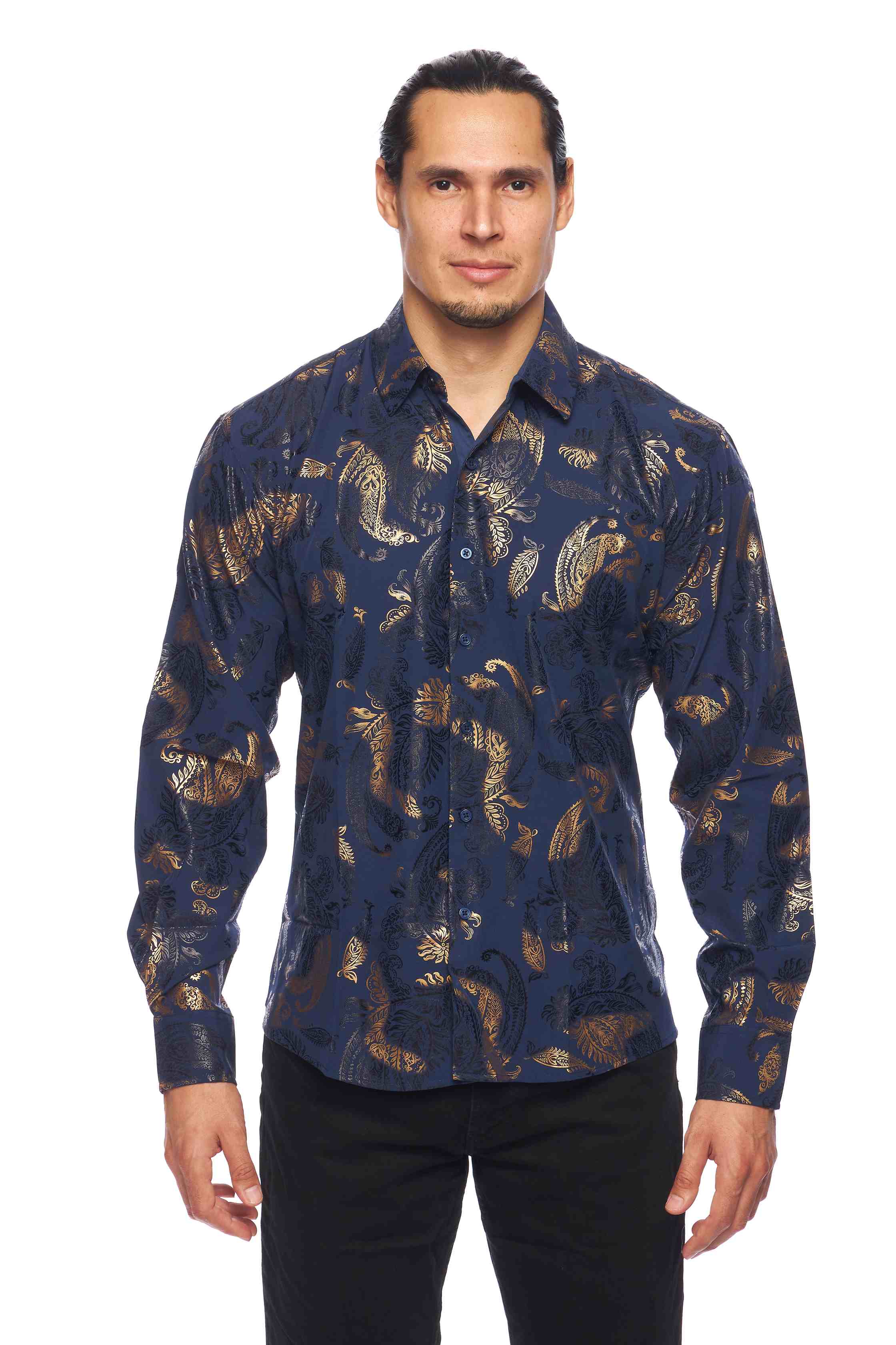 Mens Luxury Brand Printed Silk Like Shirts-HLS2002L-528 - Rodeo Clothing wholesale 